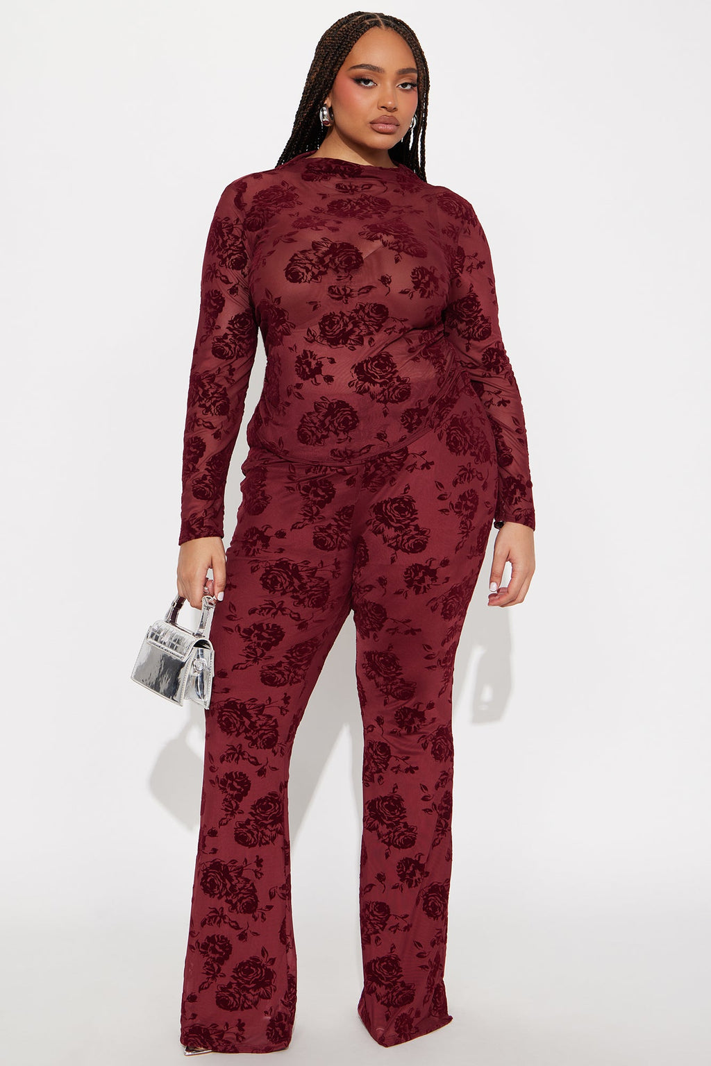 Jordyn Mesh Pant Set - Wine 