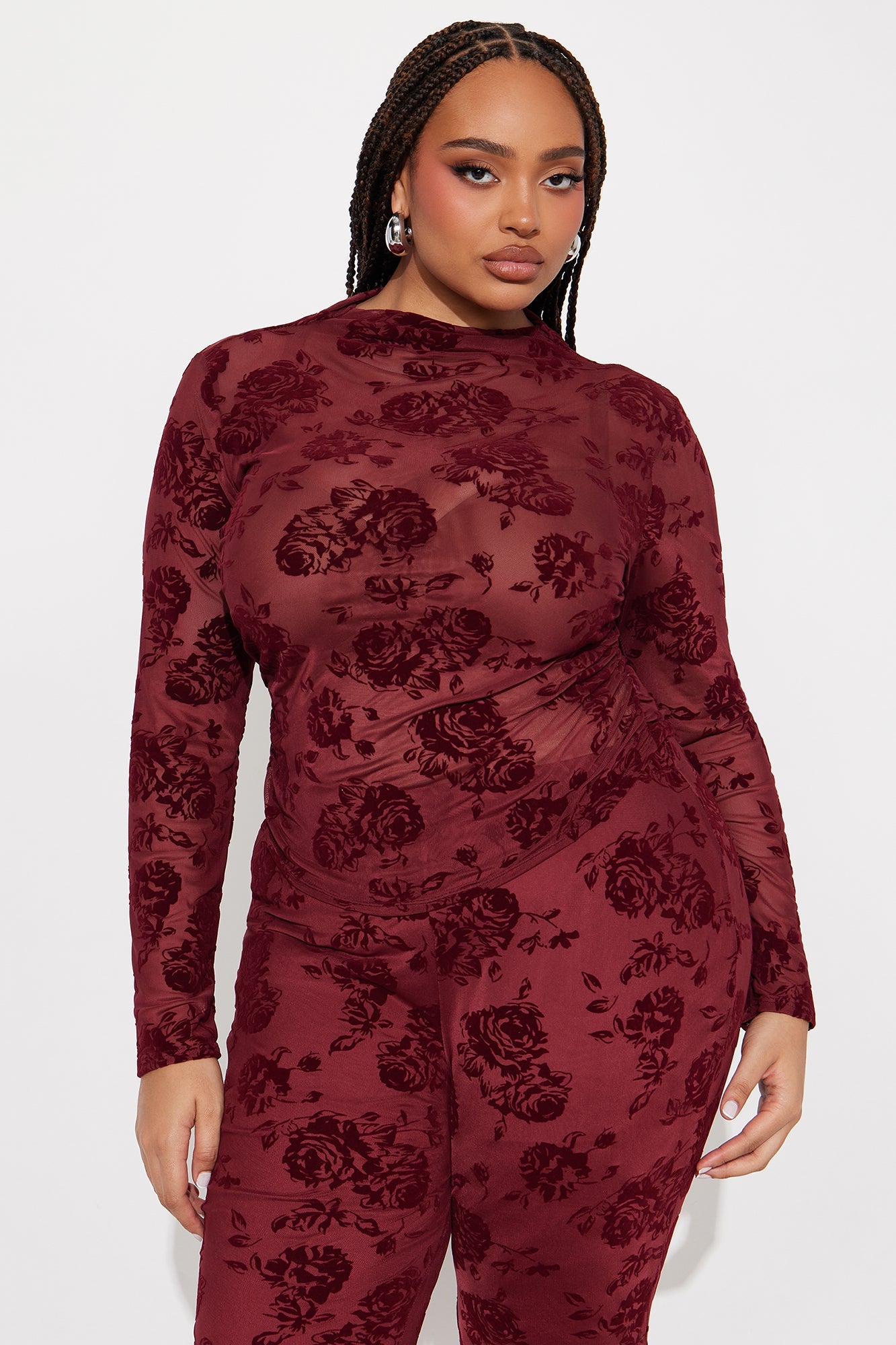 Jordyn Mesh Pant Set - Wine 