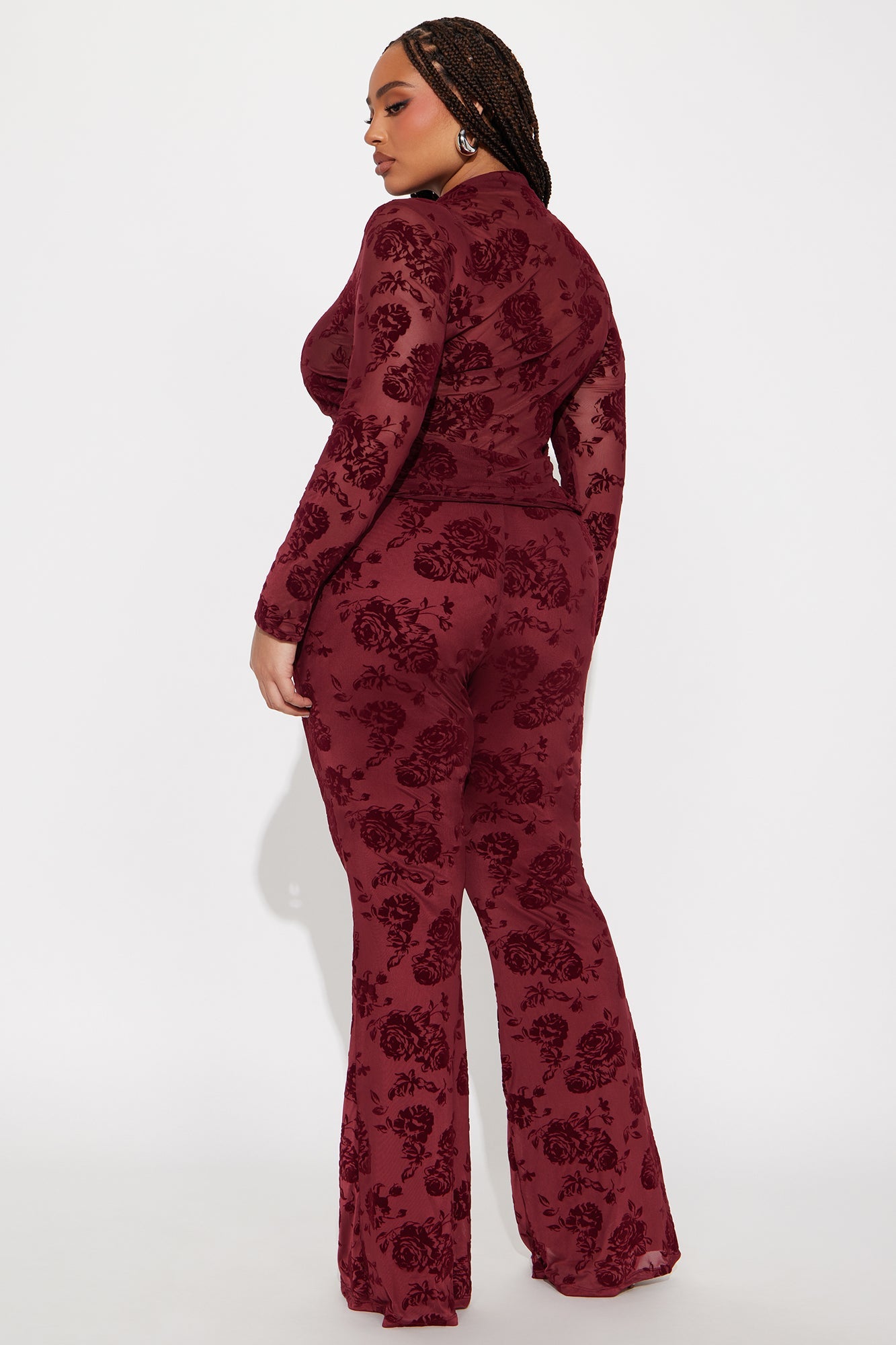 Jordyn Mesh Pant Set - Wine 