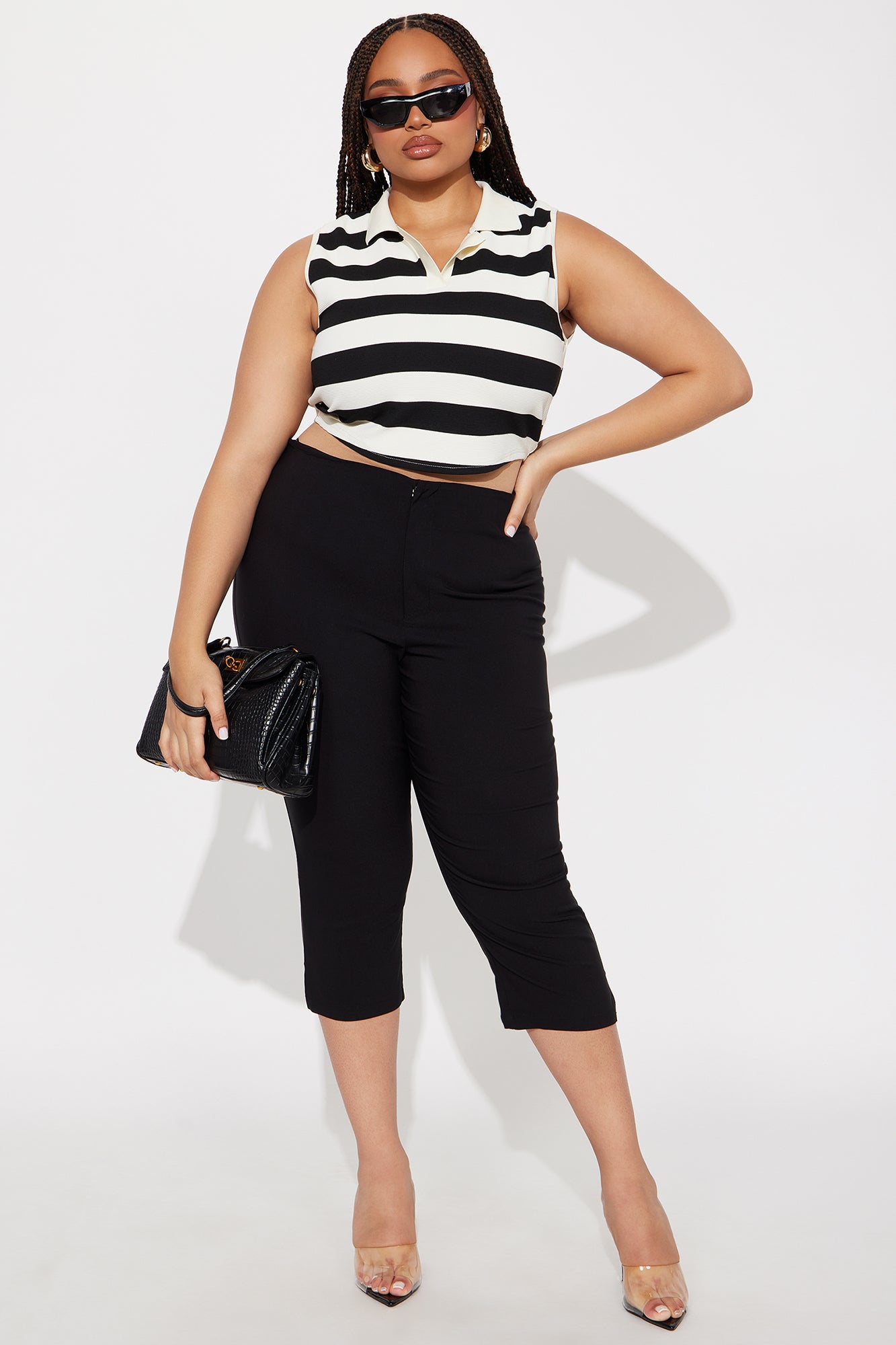 Angela Backless Collard Top - Black/combo