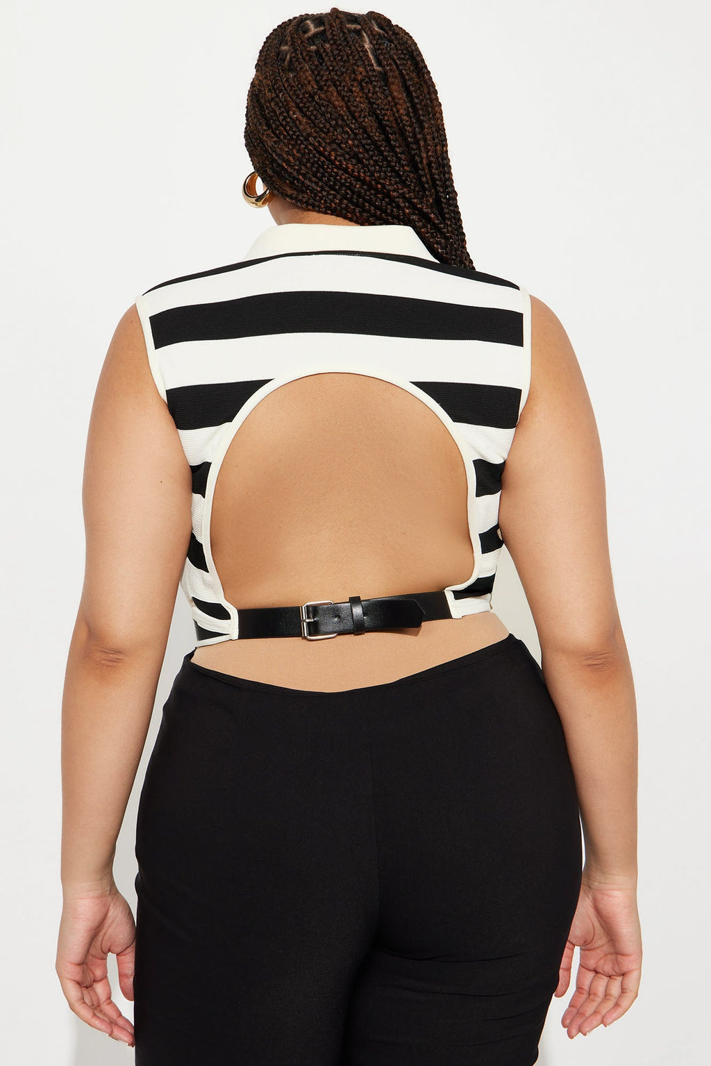 Angela Backless Collard Top - Black/combo