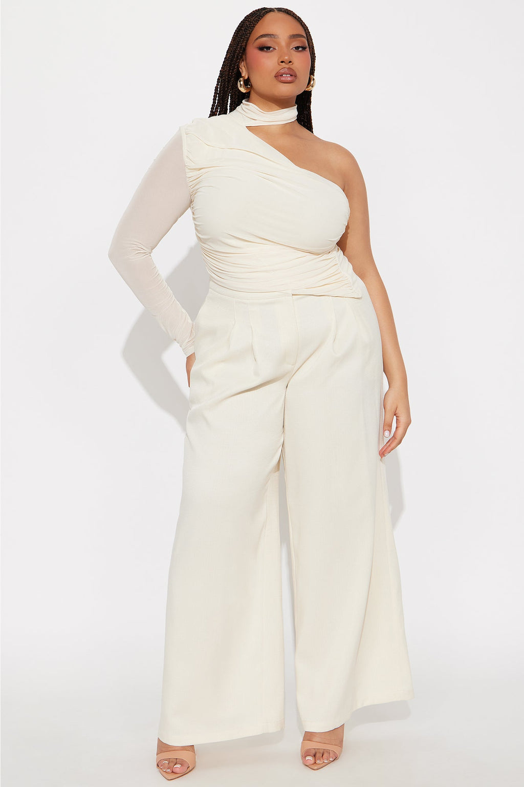 Crystal Textured Wide Leg Pant 33 - Cream