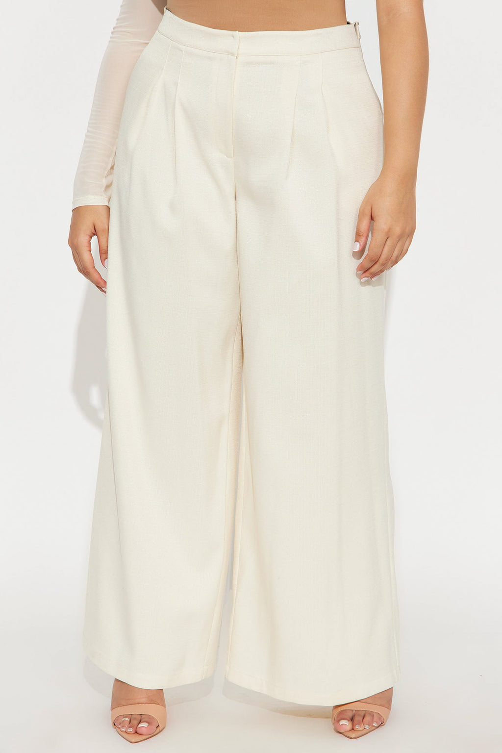 Crystal Textured Wide Leg Pant 33 - Cream