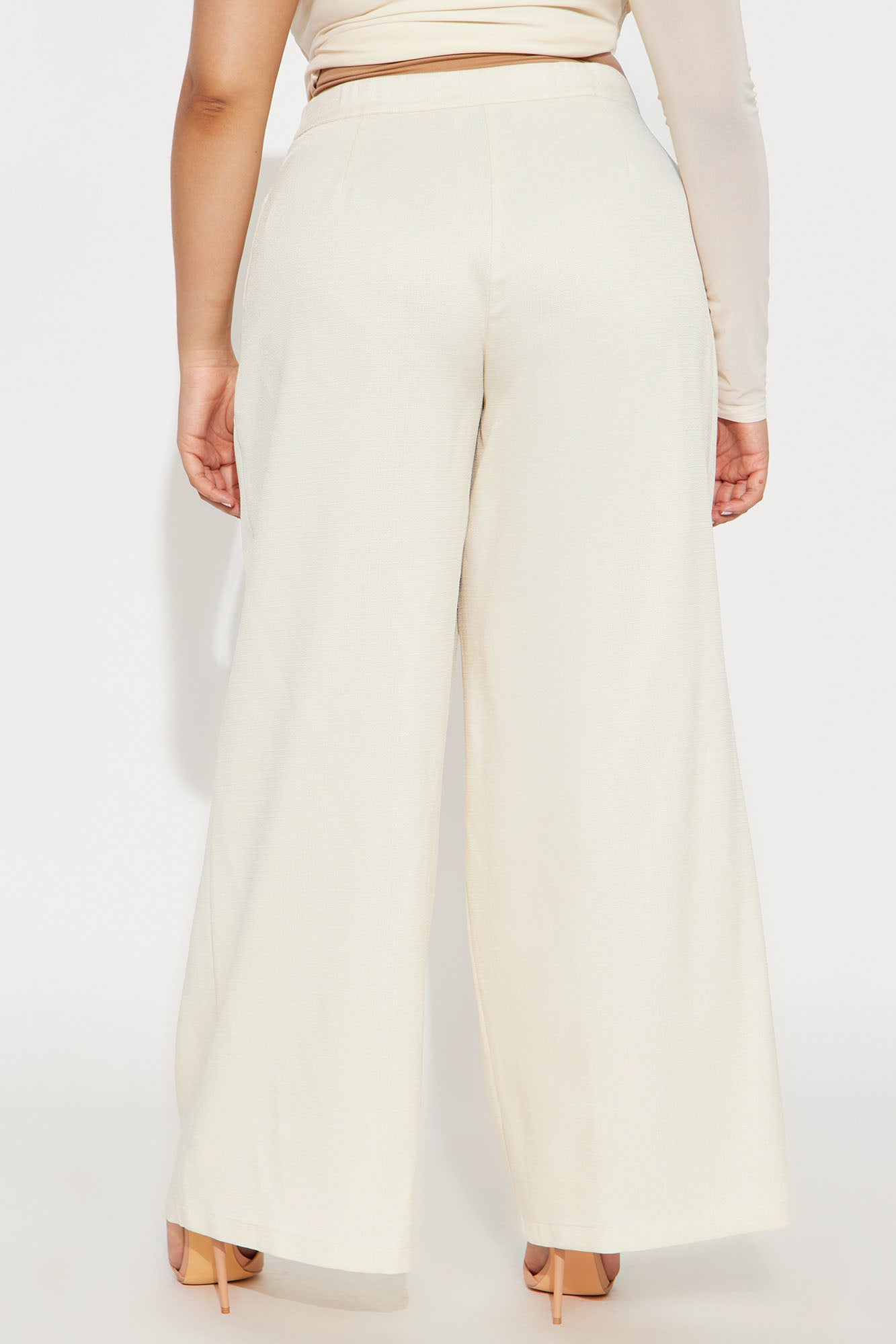 Crystal Textured Wide Leg Pant 33 - Cream