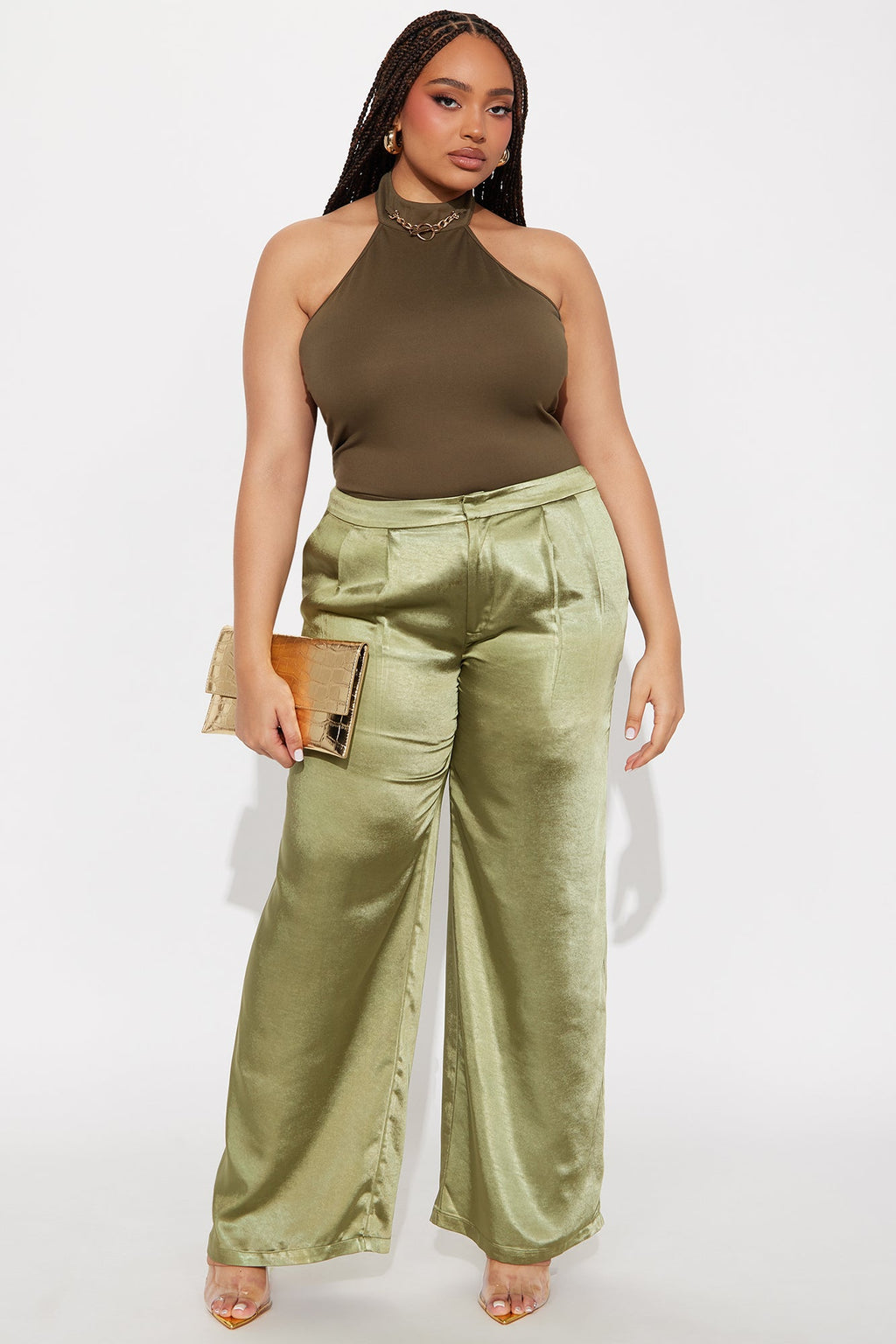 Rory Mock Neck Halter Top - Olive