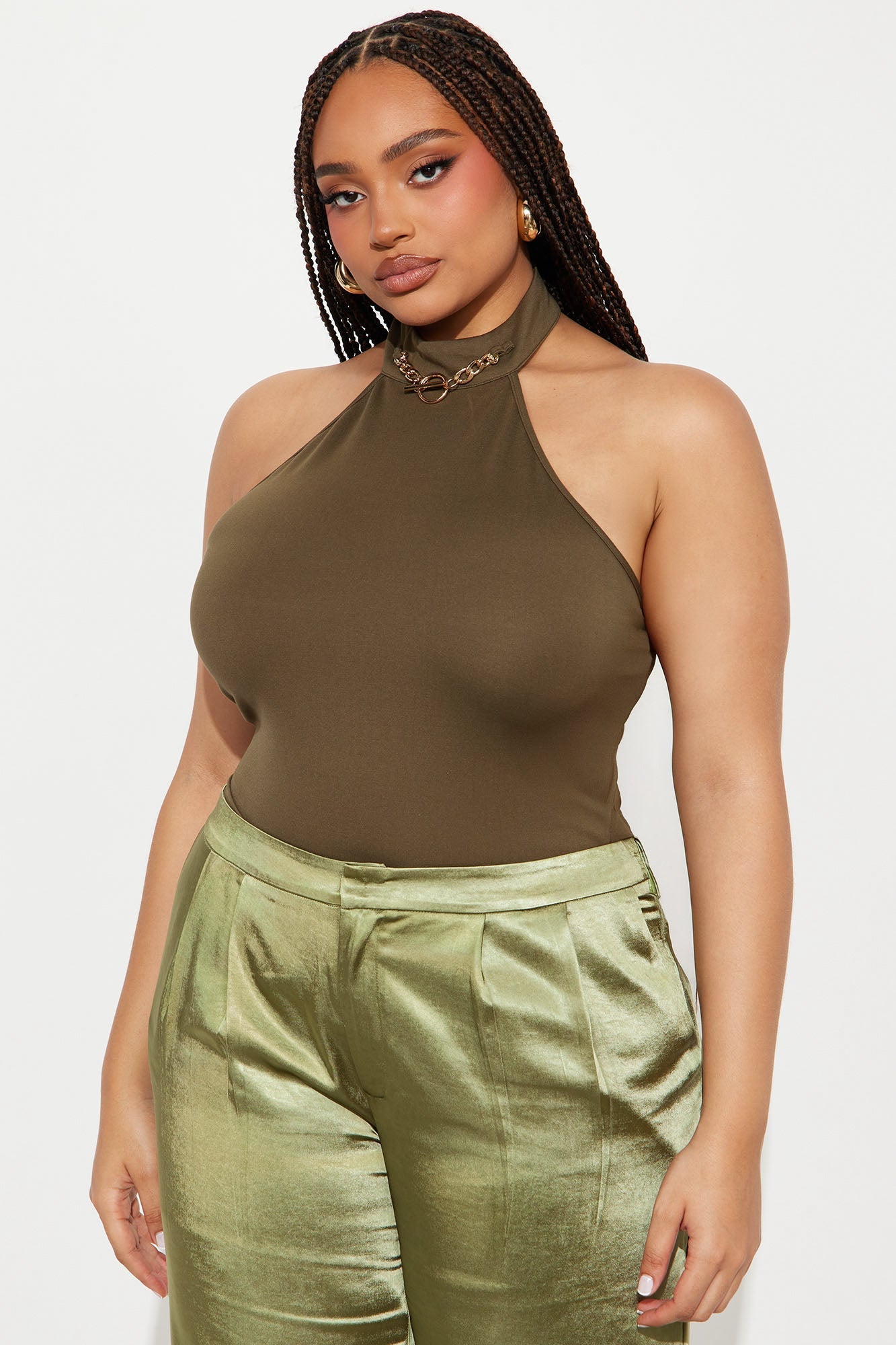 Rory Mock Neck Halter Top - Olive