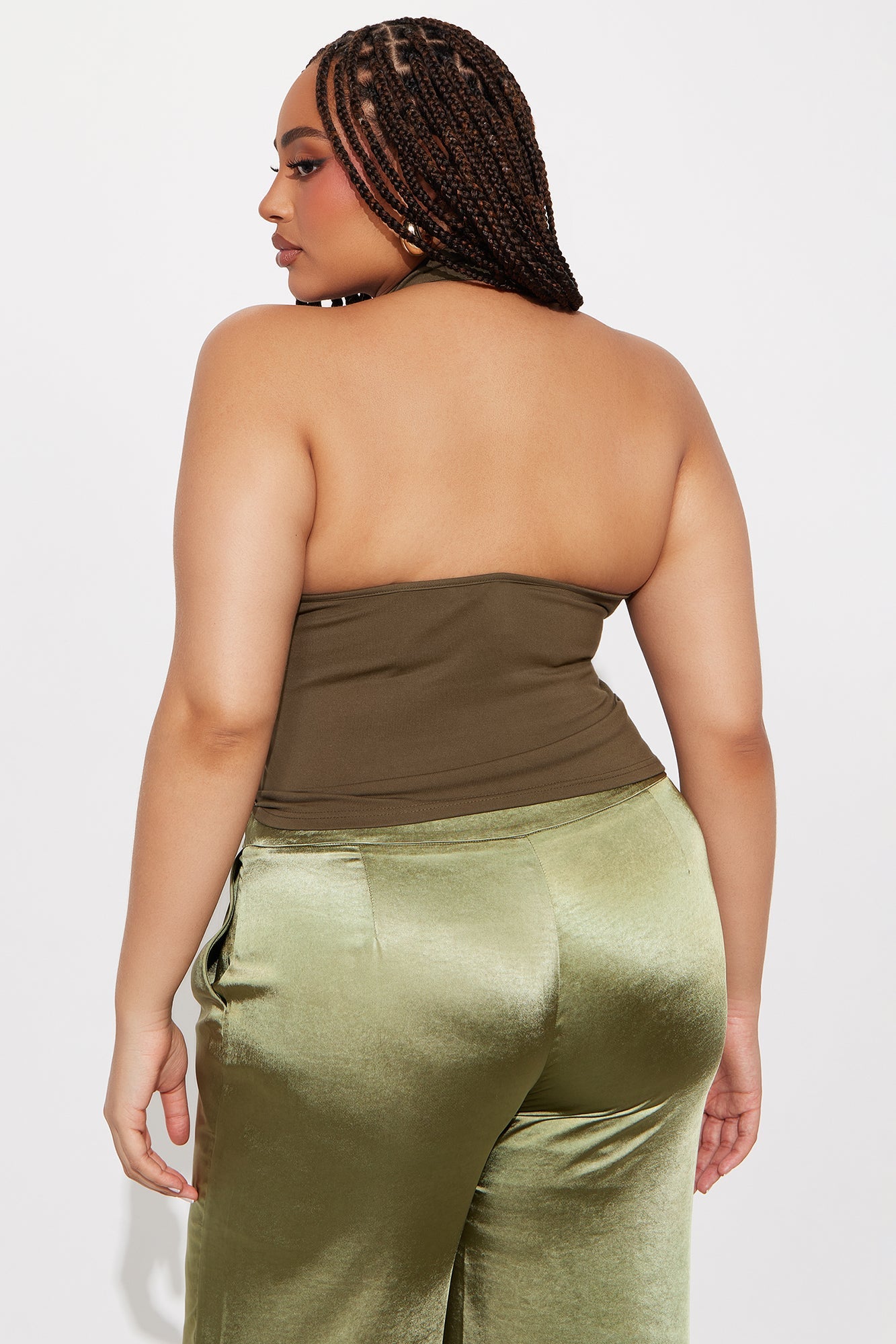Rory Mock Neck Halter Top - Olive