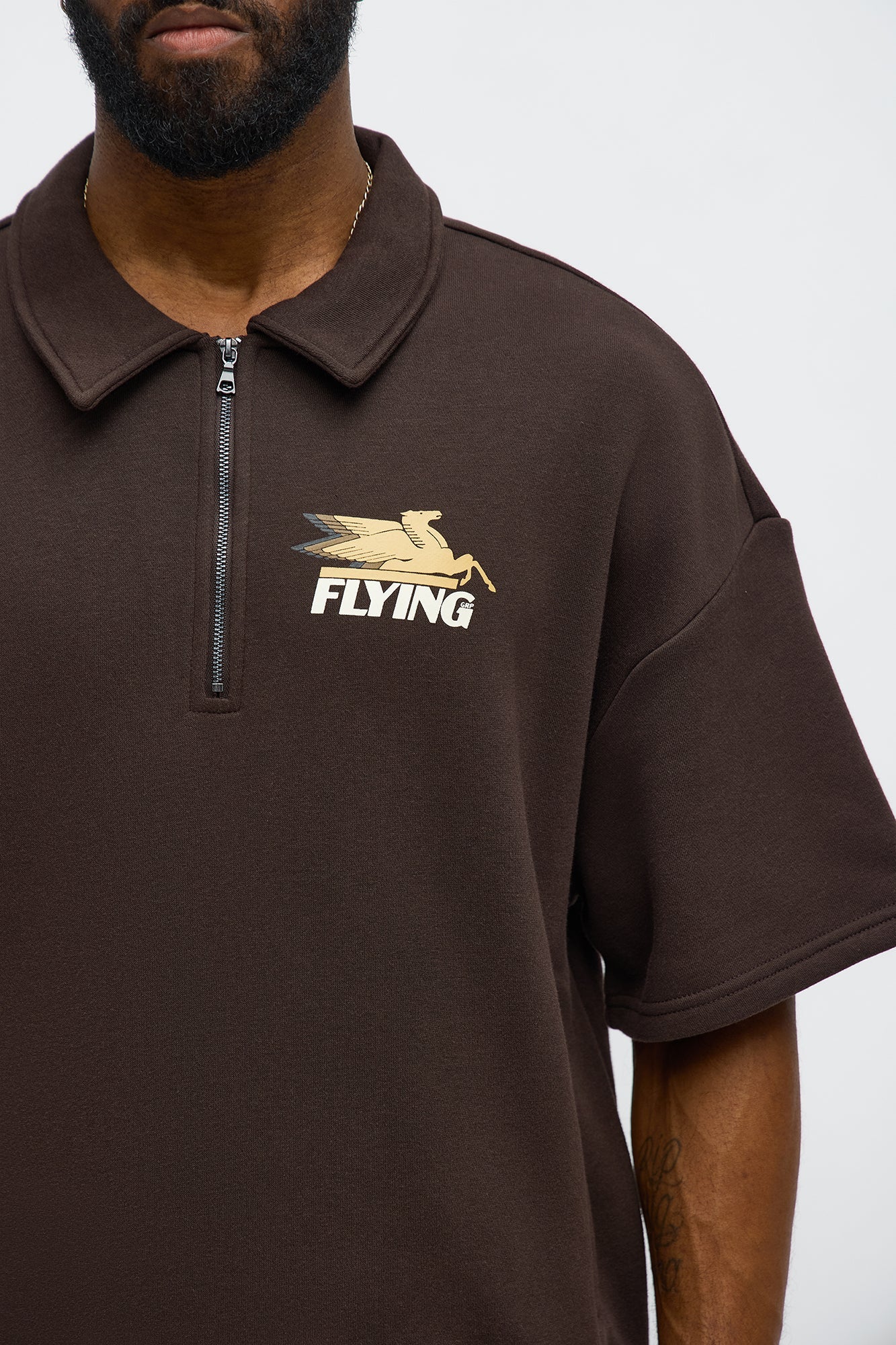 Tyson OversizedWe Fly Quarter Zip Short Sleeve Sweatshirt - Brown