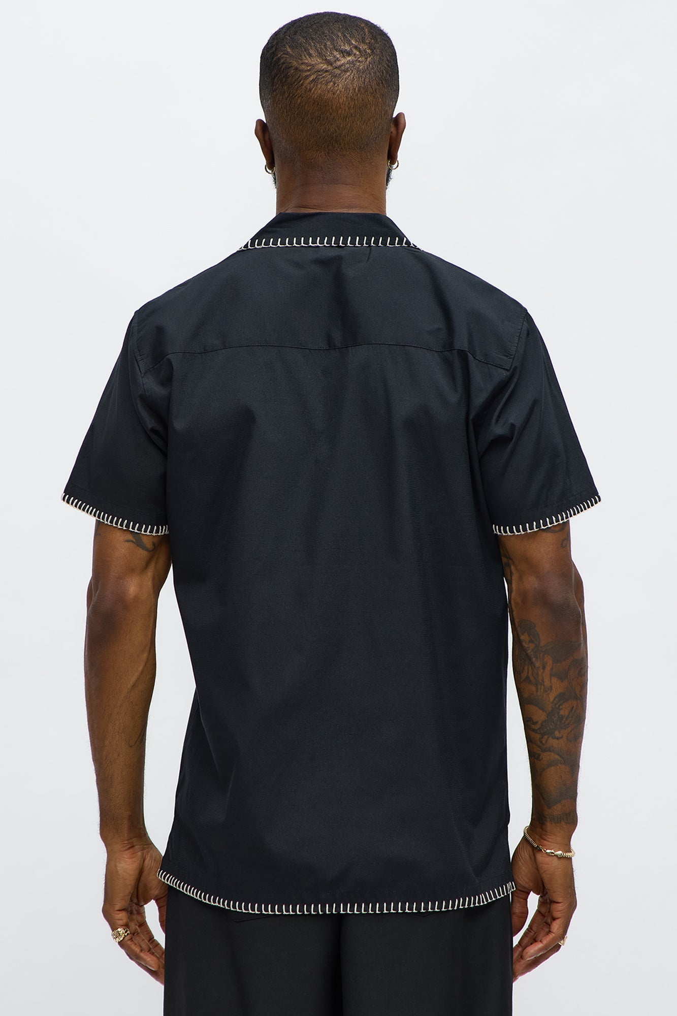 Colorblock Piping  Button Up Shirt - Black