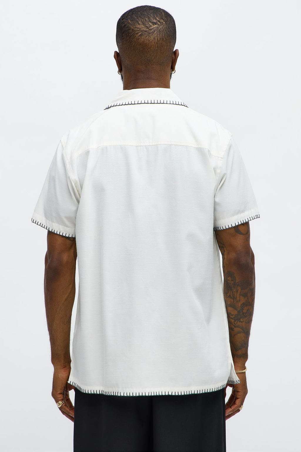 Colorblock Piping  Button Up Shirt - Off White