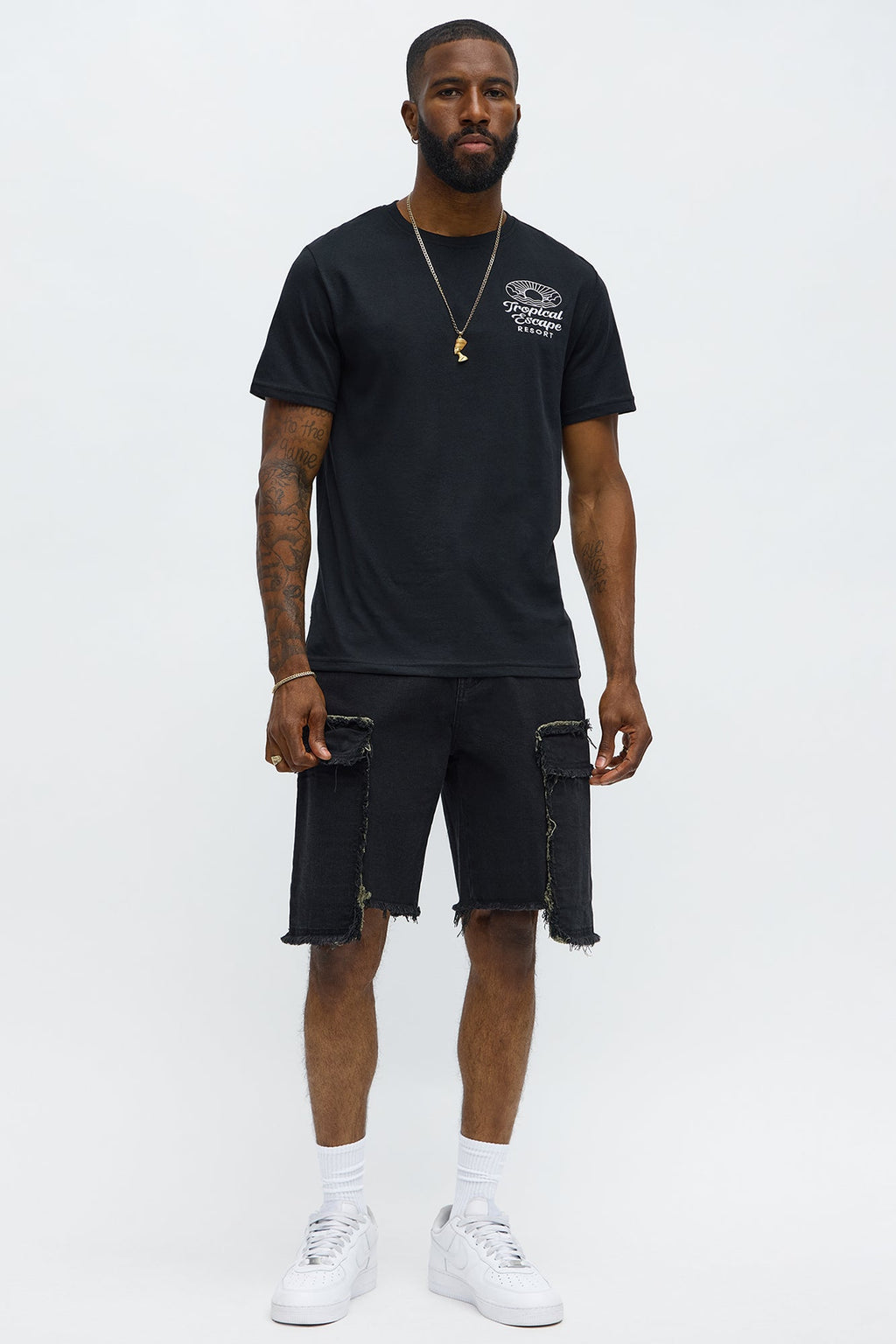 Murphy Raw Relaxed Cargo Denim Shorts - Black Wash