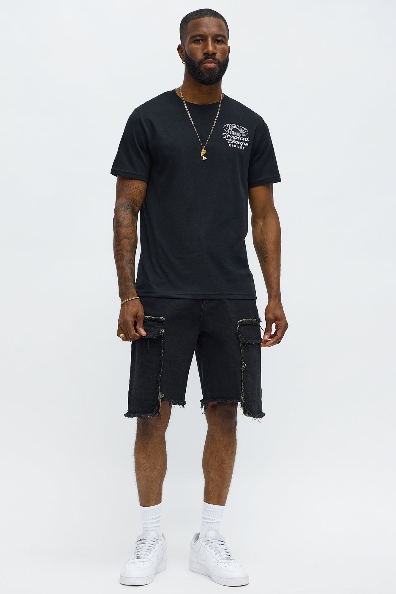 Murphy Raw Relaxed Cargo Denim Shorts - Black Wash
