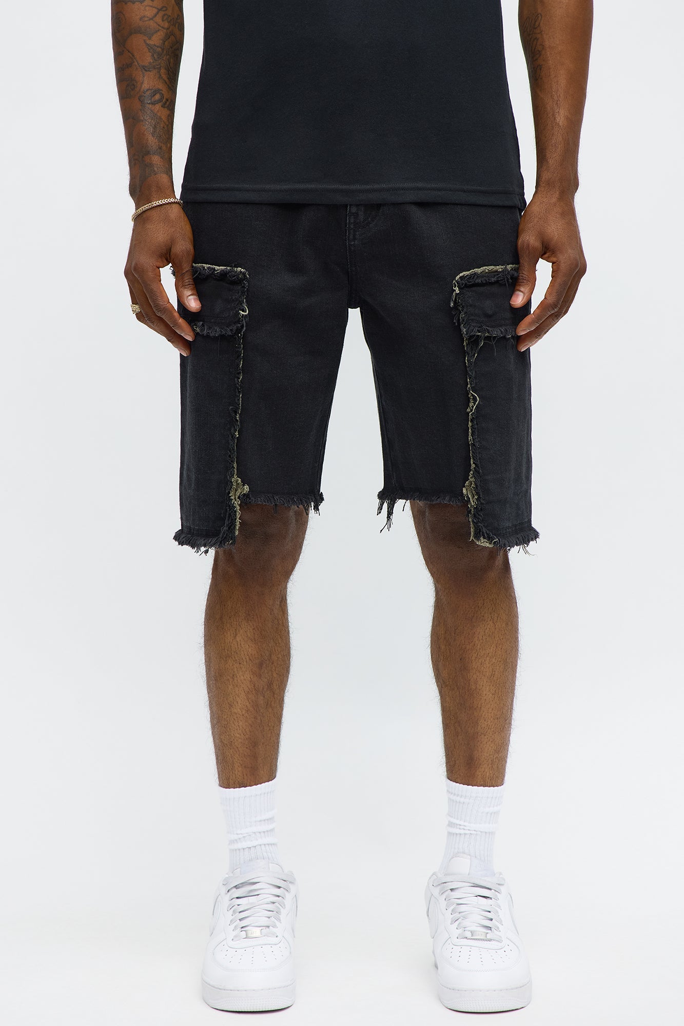 Murphy Raw Relaxed Cargo Denim Shorts - Black Wash