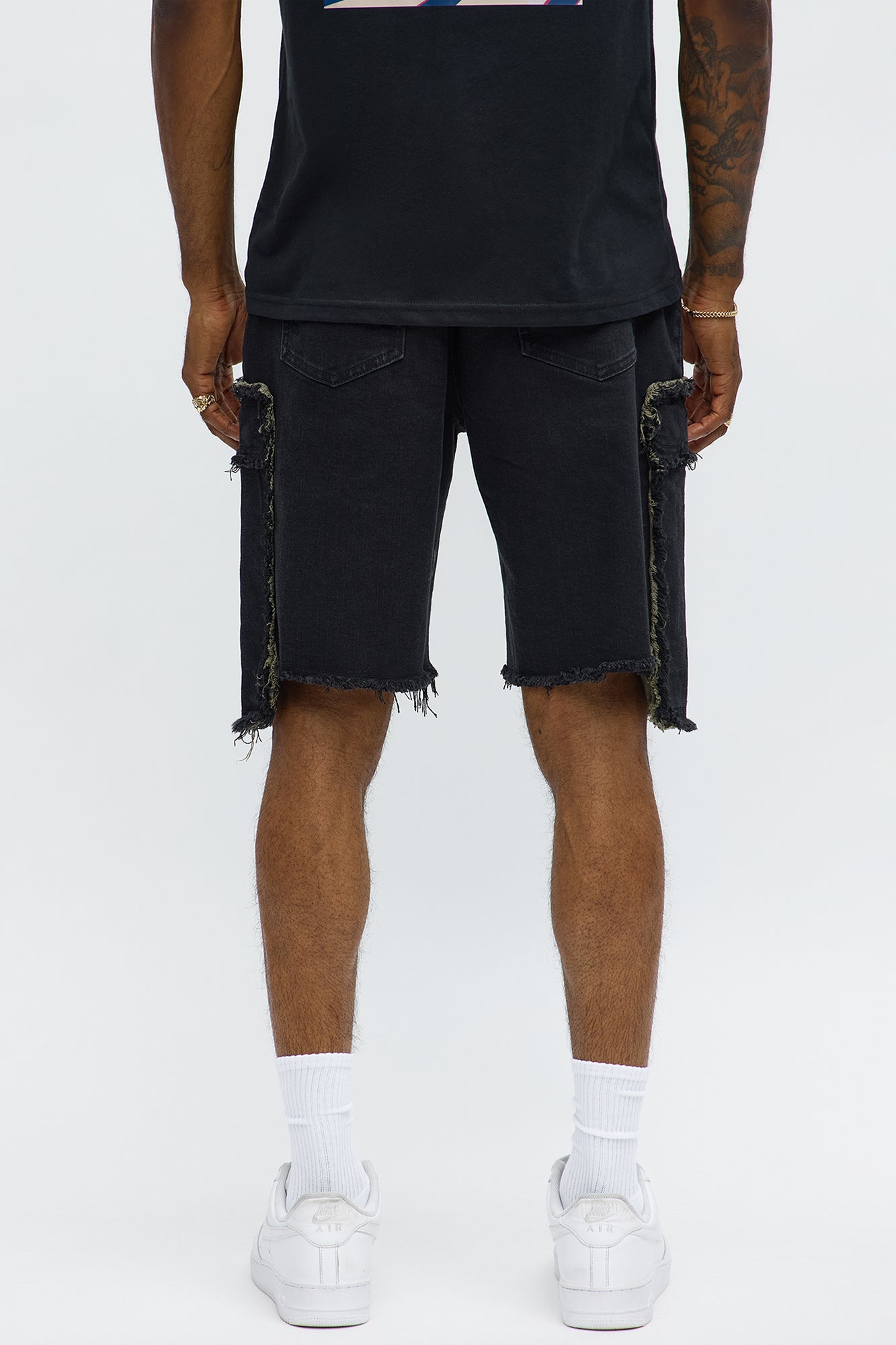 Murphy Raw Relaxed Cargo Denim Shorts - Black Wash