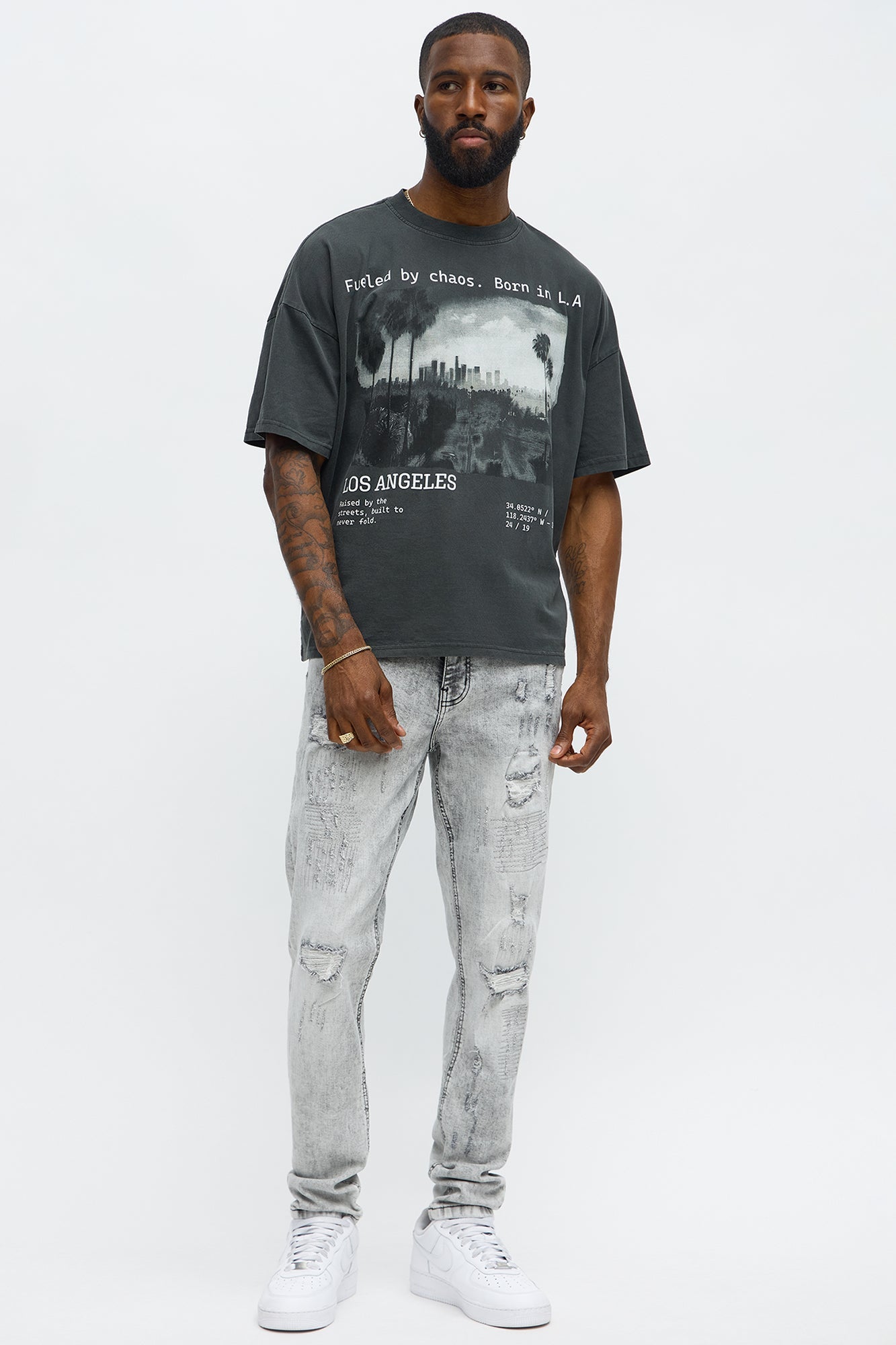 Born In LA Oversized Vintage Short Sleeve Tee - Black Wash