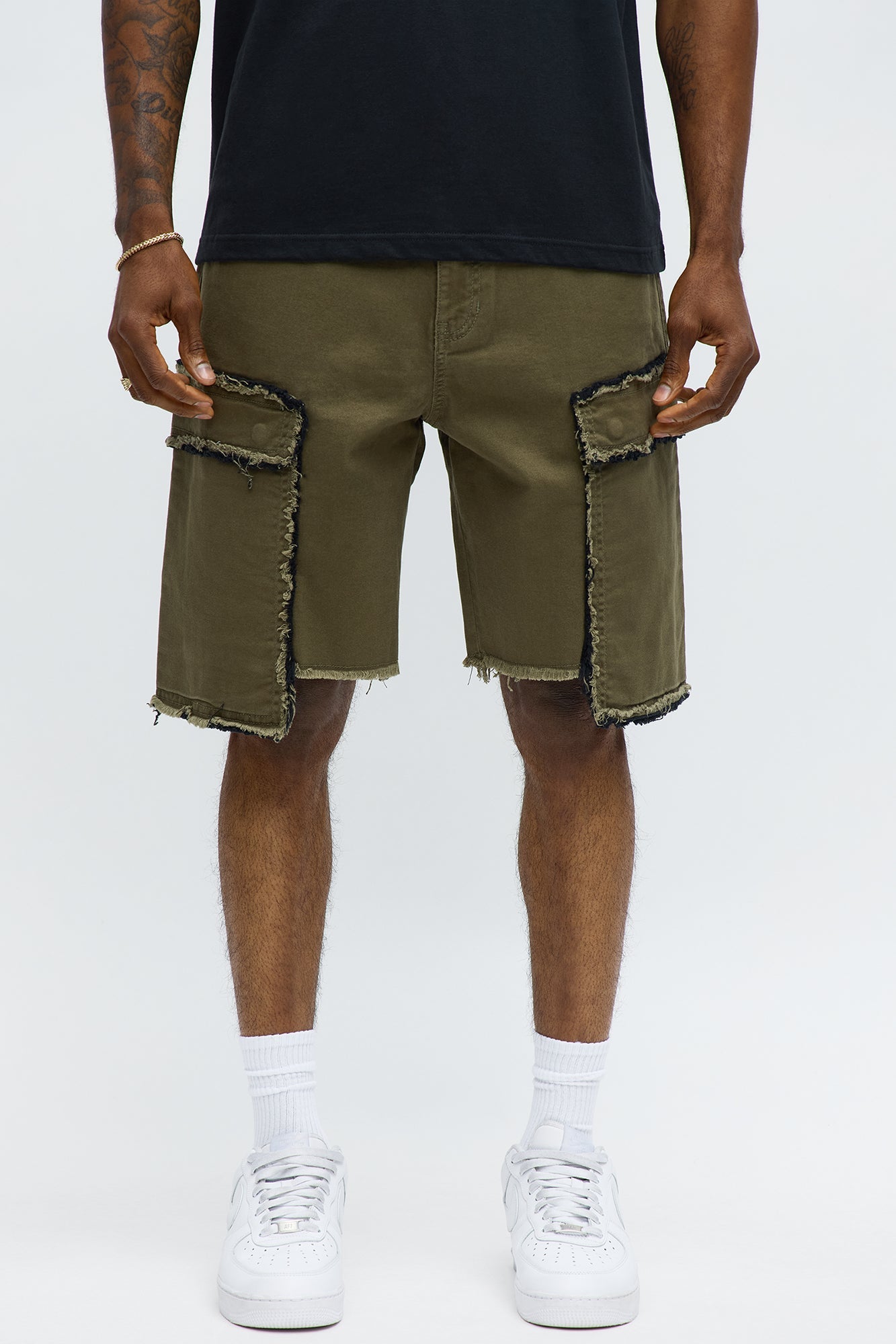 Murphy Raw Relaxed Cargo Denim Shorts - Olive