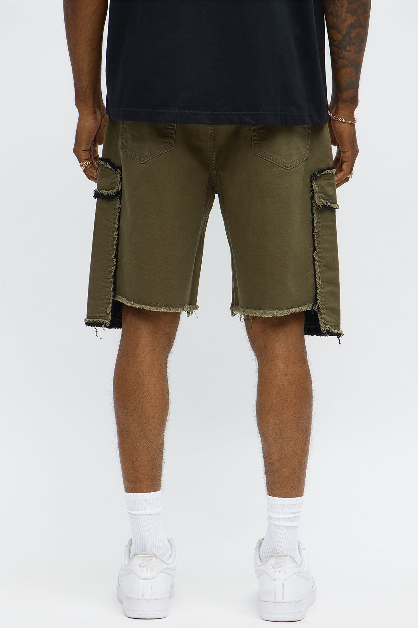 Murphy Raw Relaxed Cargo Denim Shorts - Olive