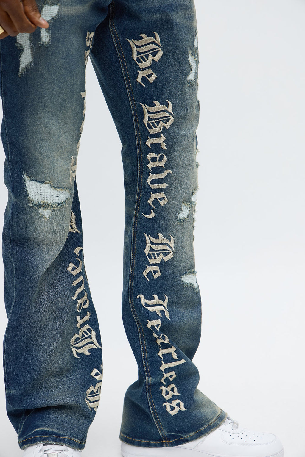 Stacked Skinny Flare Be Brave Be Fearless Embridered Jean - Dark Wash