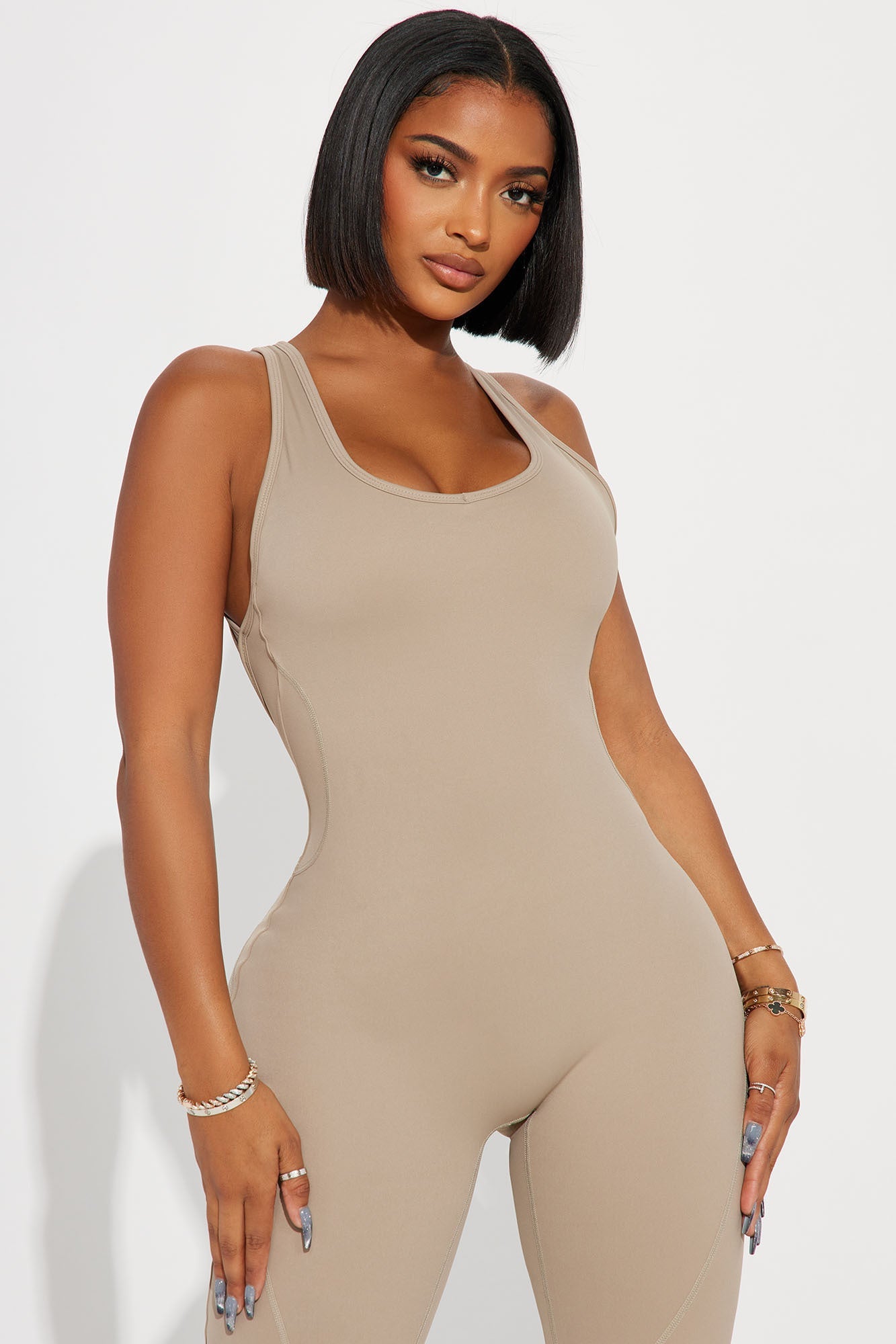 Let's Get It Active Jumpsuit - Taupe