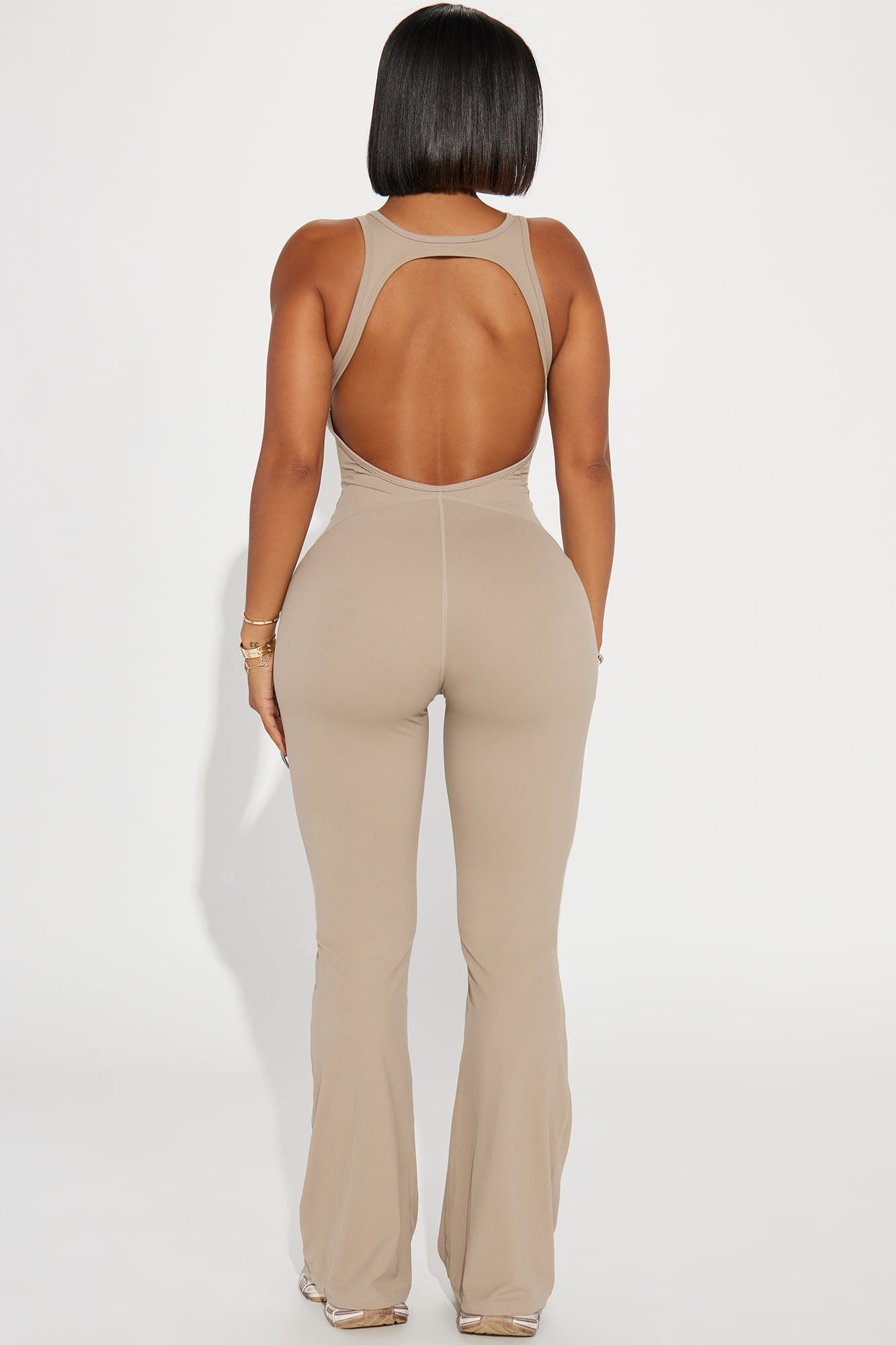 Let's Get It Active Jumpsuit - Taupe