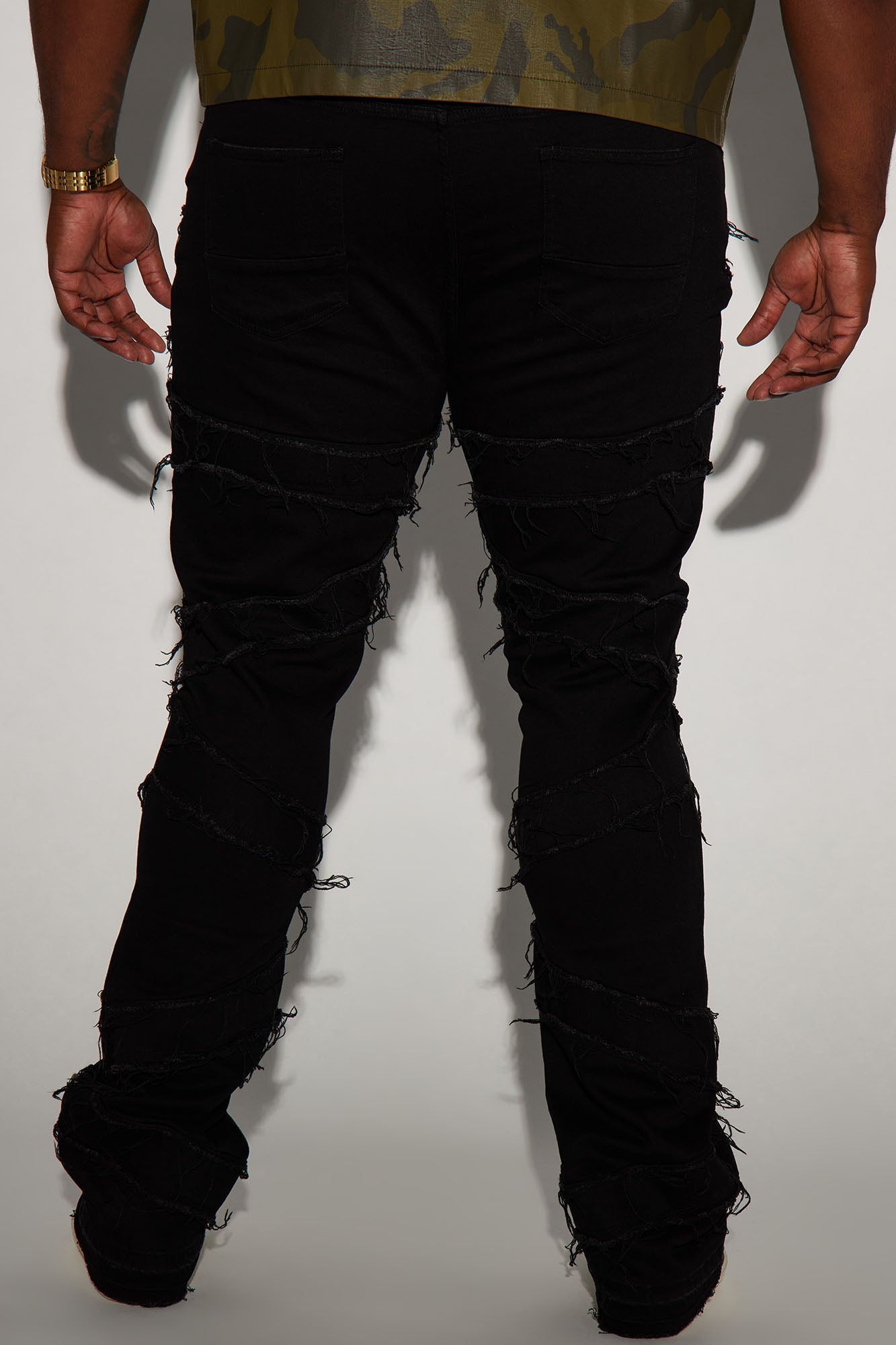 In All Ways Fray Stacked Skinny Flare Jeans - Black