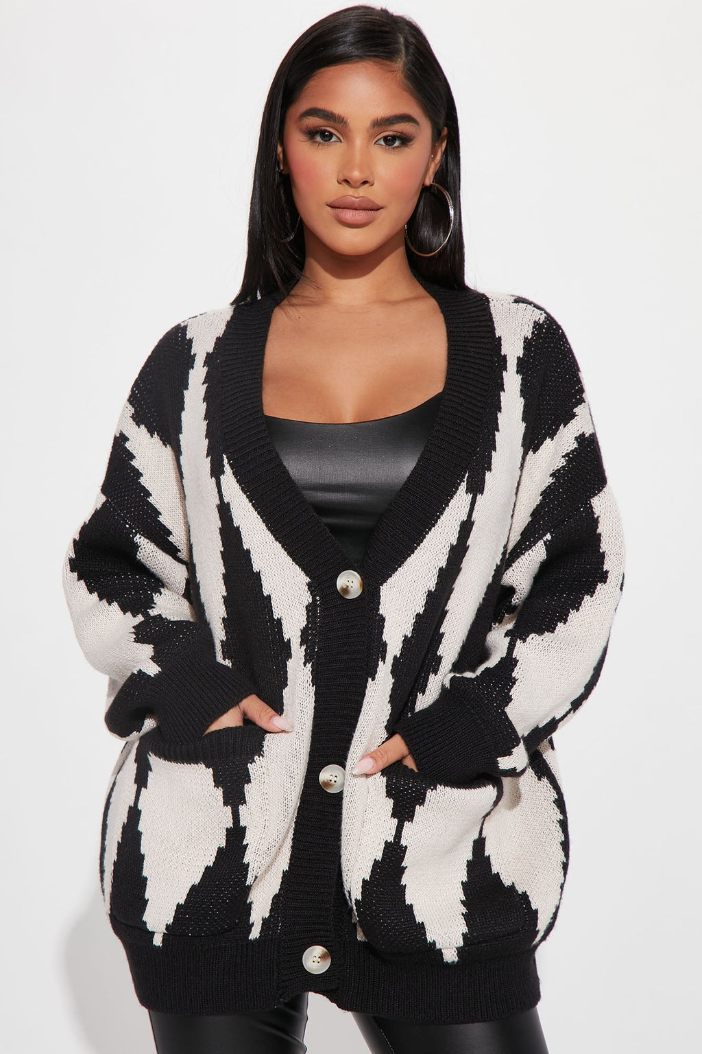 Masquerade Diamond Jacquard Cardigan - Black/combo