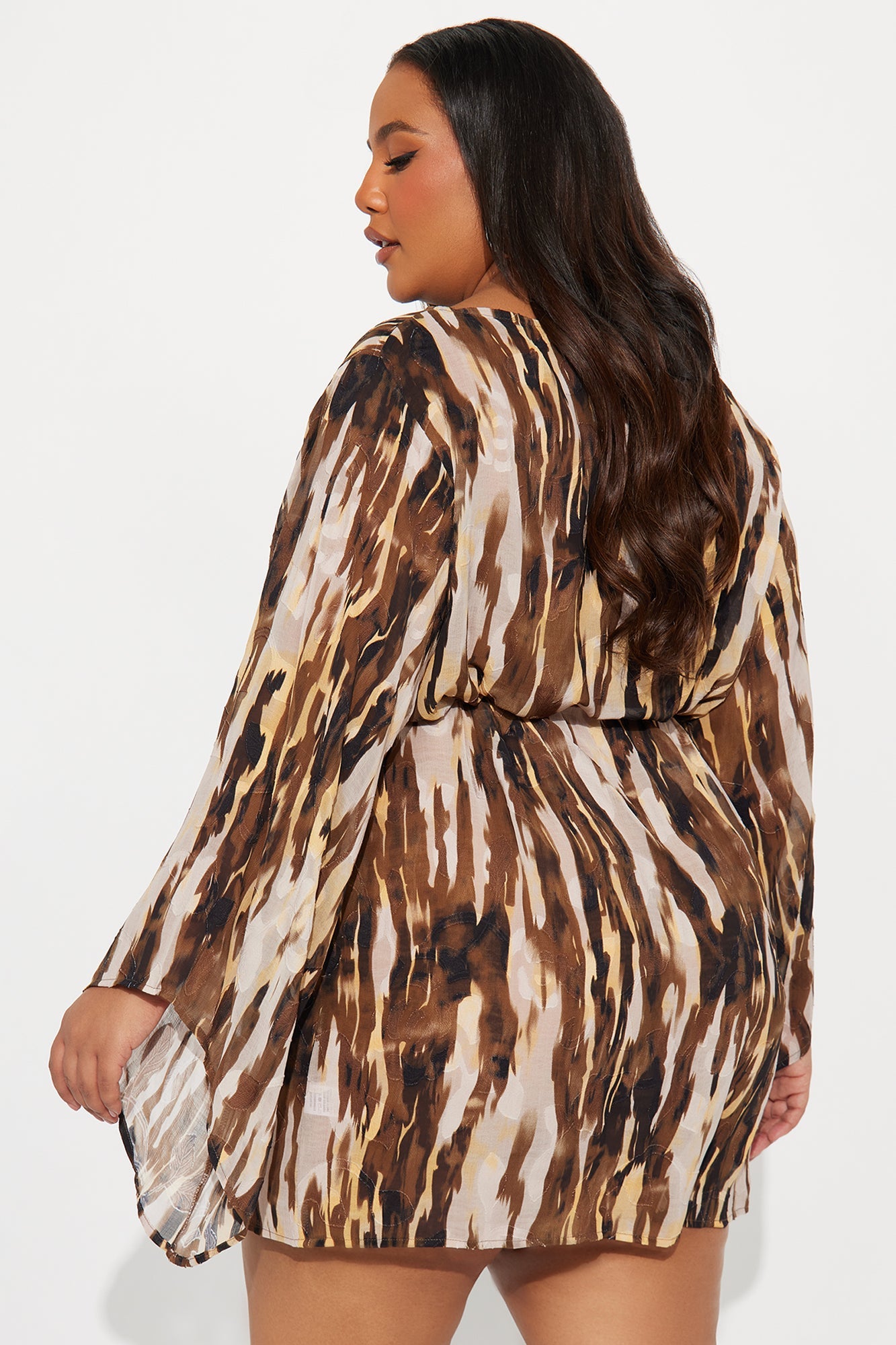 Flow State One Shoulder Chiffon Mini Dress - Brown/combo