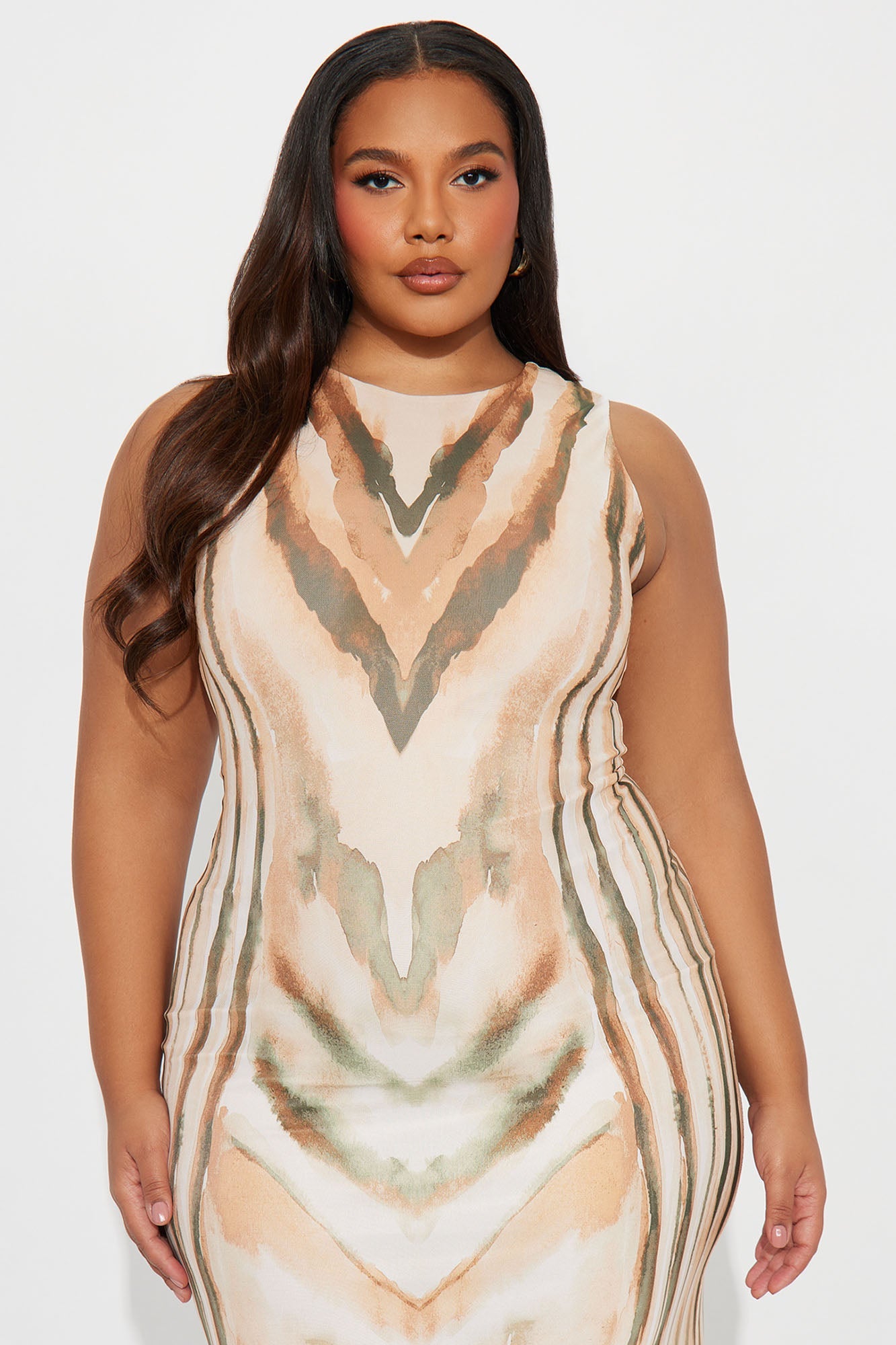 Honey Diva Abstract Mesh Maxi Dress - Orange/combo