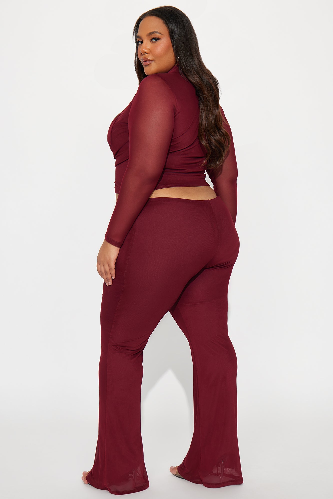 Maya Cowl Neck Scarf Top And Pant Set - Burgundy 