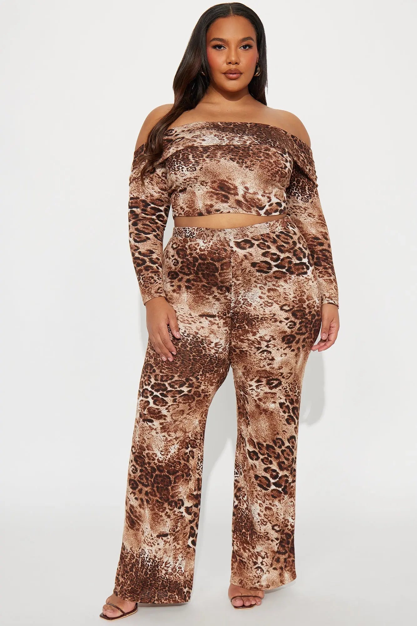 Wild Charisma Leopard Pant Set - Brown/combo 