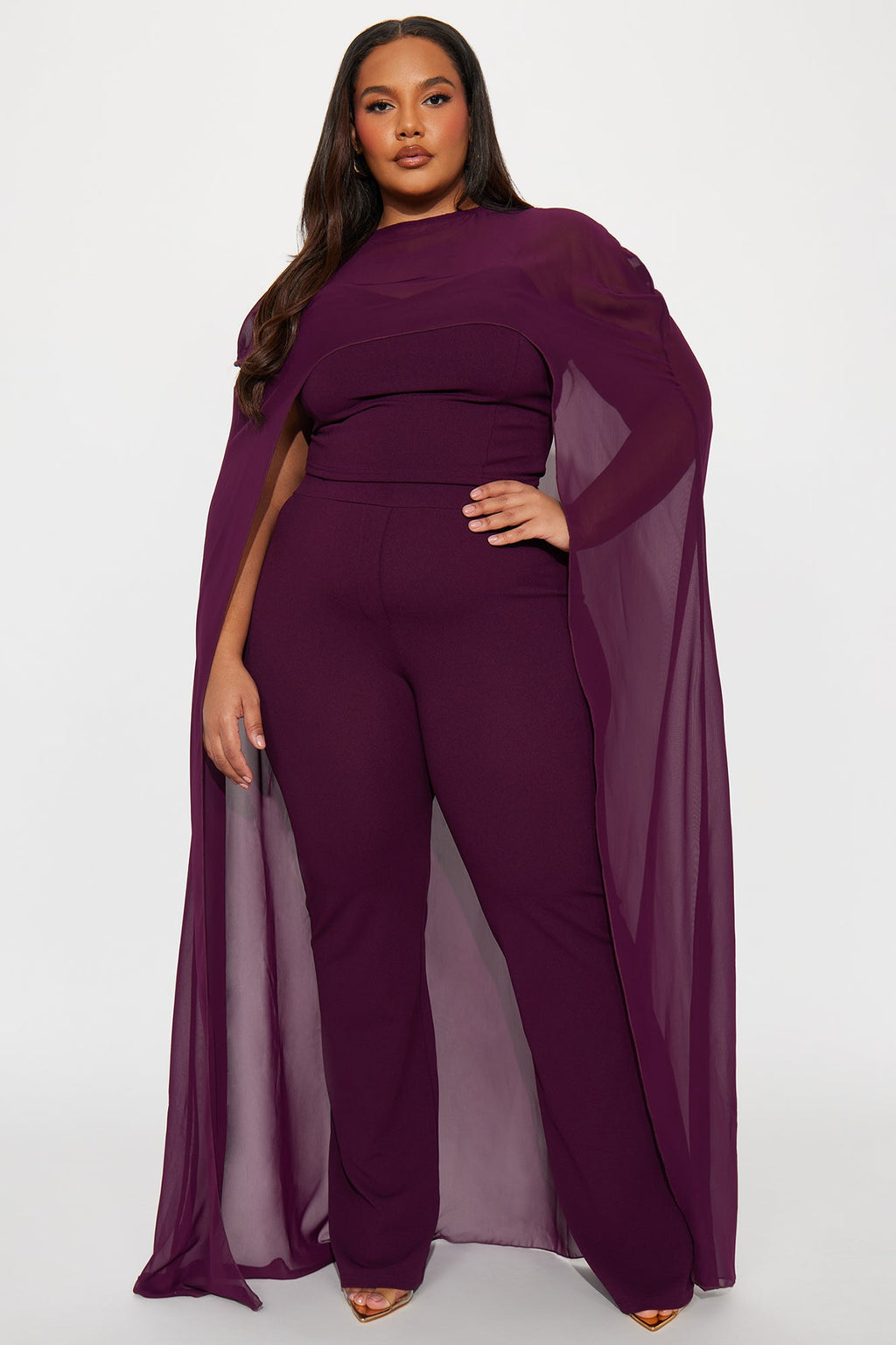Amberly Draped 3 Piece Pant Set - Wine 