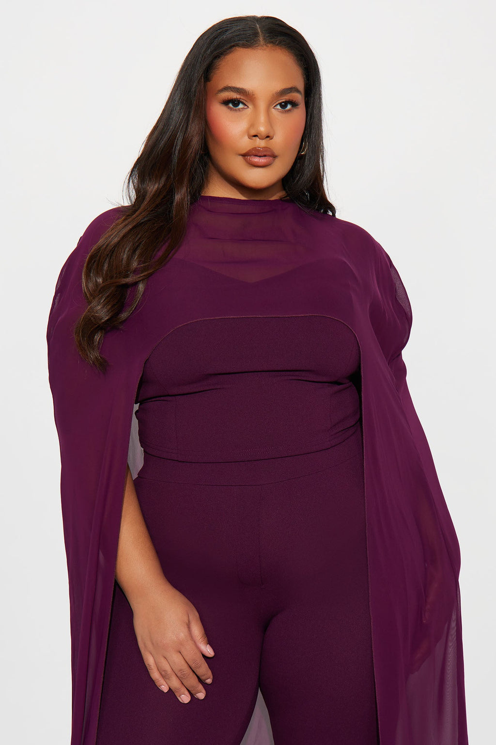 Amberly Draped 3 Piece Pant Set - Wine 