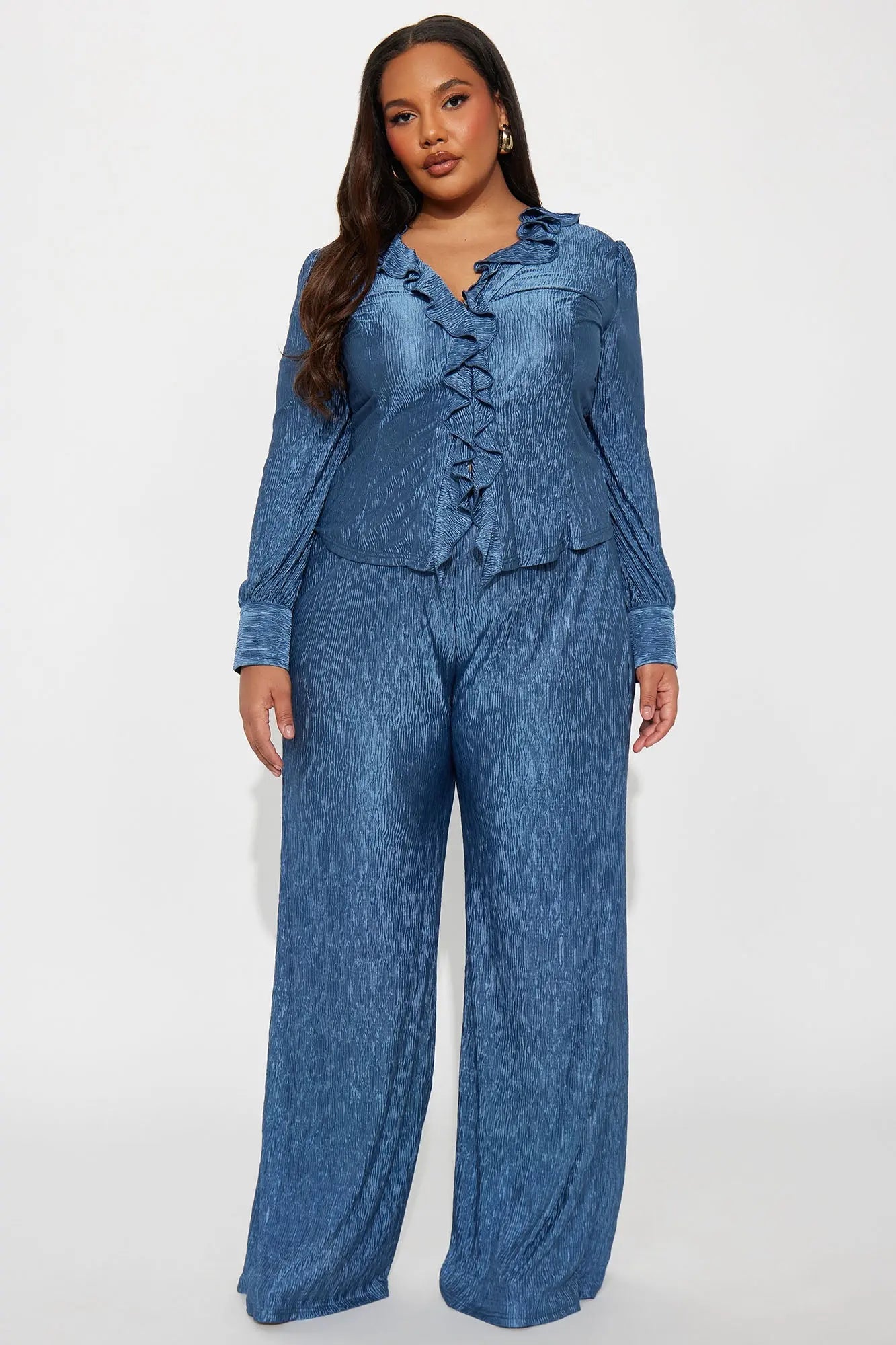 Sabine Plisse Ruffle Pant Set - Blue 