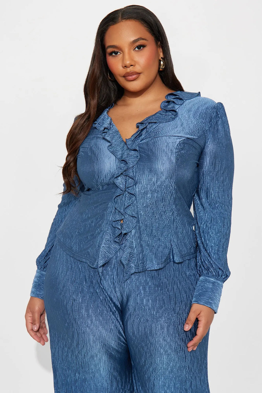 Sabine Plisse Ruffle Pant Set - Blue 