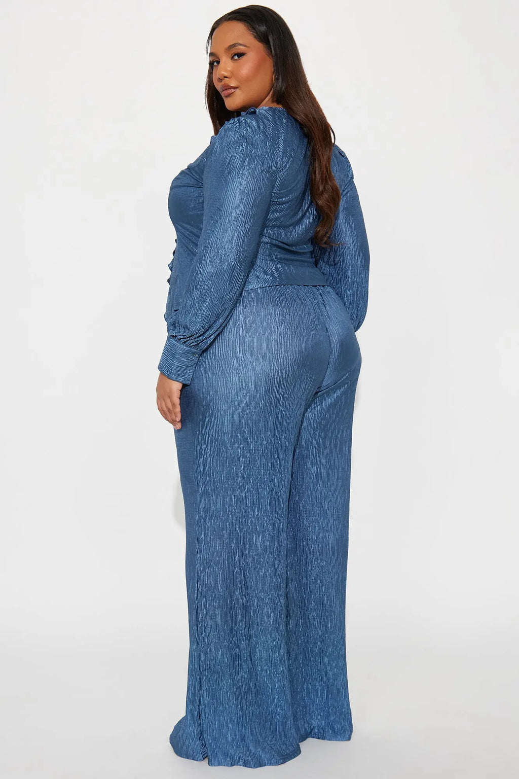 Sabine Plisse Ruffle Pant Set - Blue 