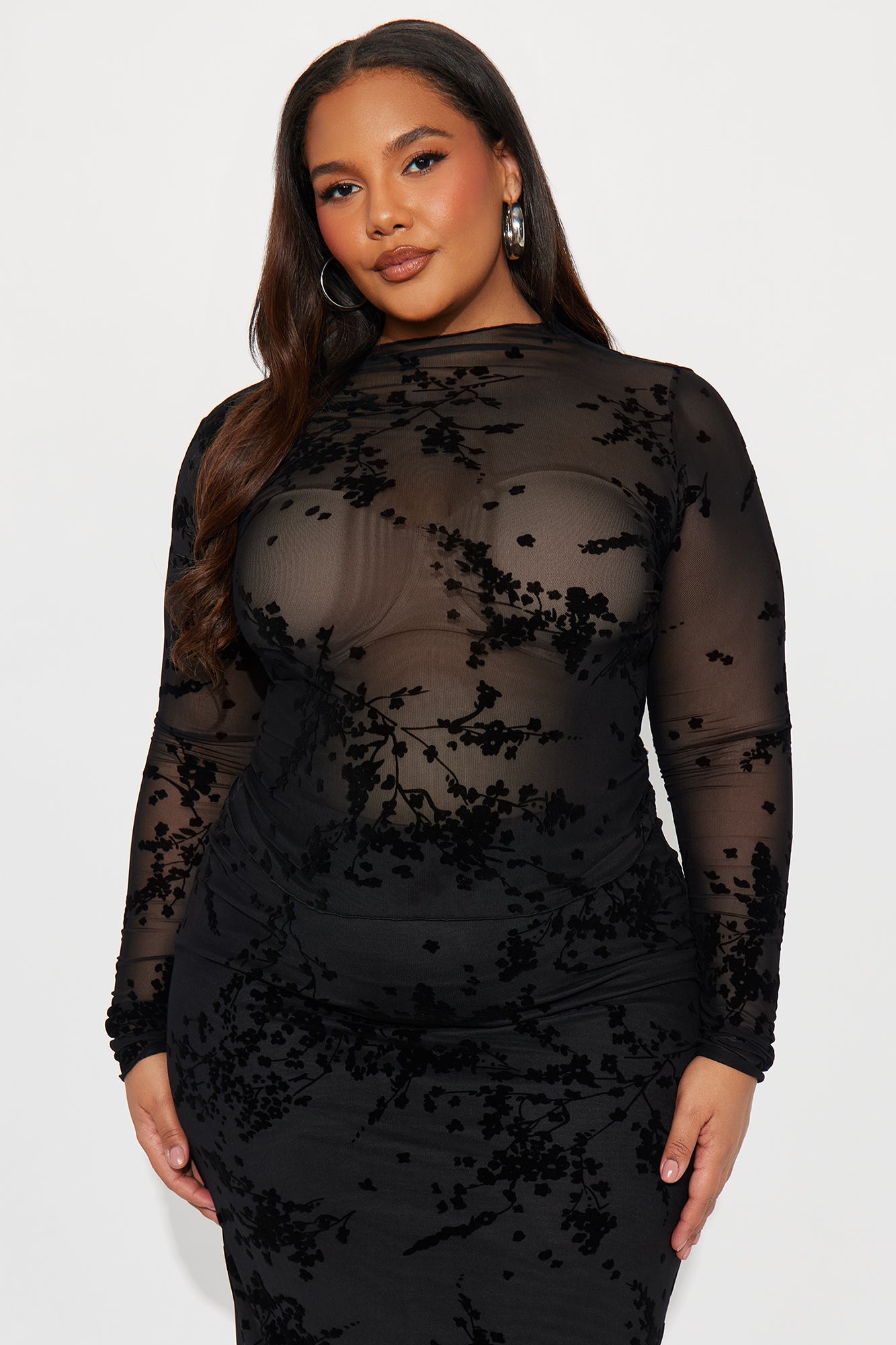 It Girl Mesh Long Sleeve Maxi Skirt Set - Black