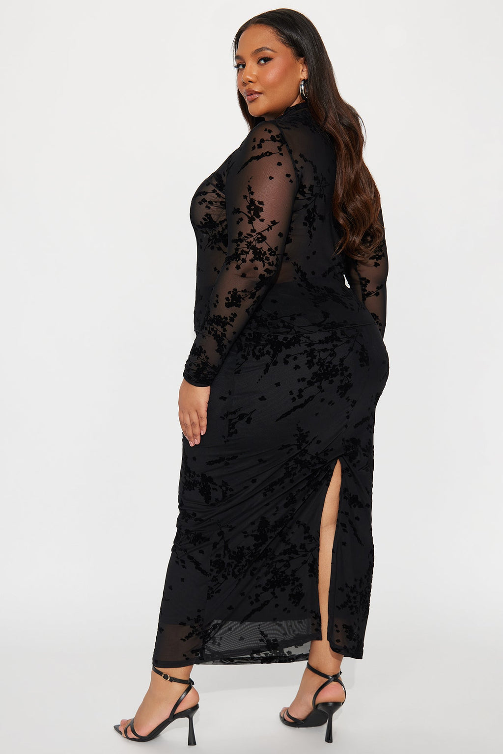It Girl Mesh Long Sleeve Maxi Skirt Set - Black