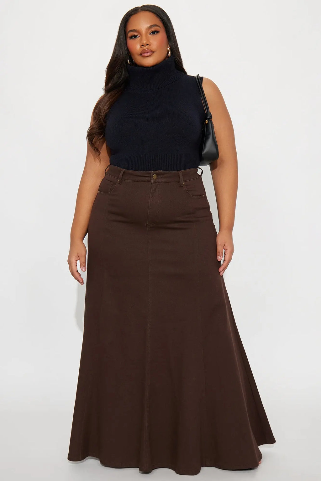 Make You Stay Twill Maxi Skirt - Dark Brown 