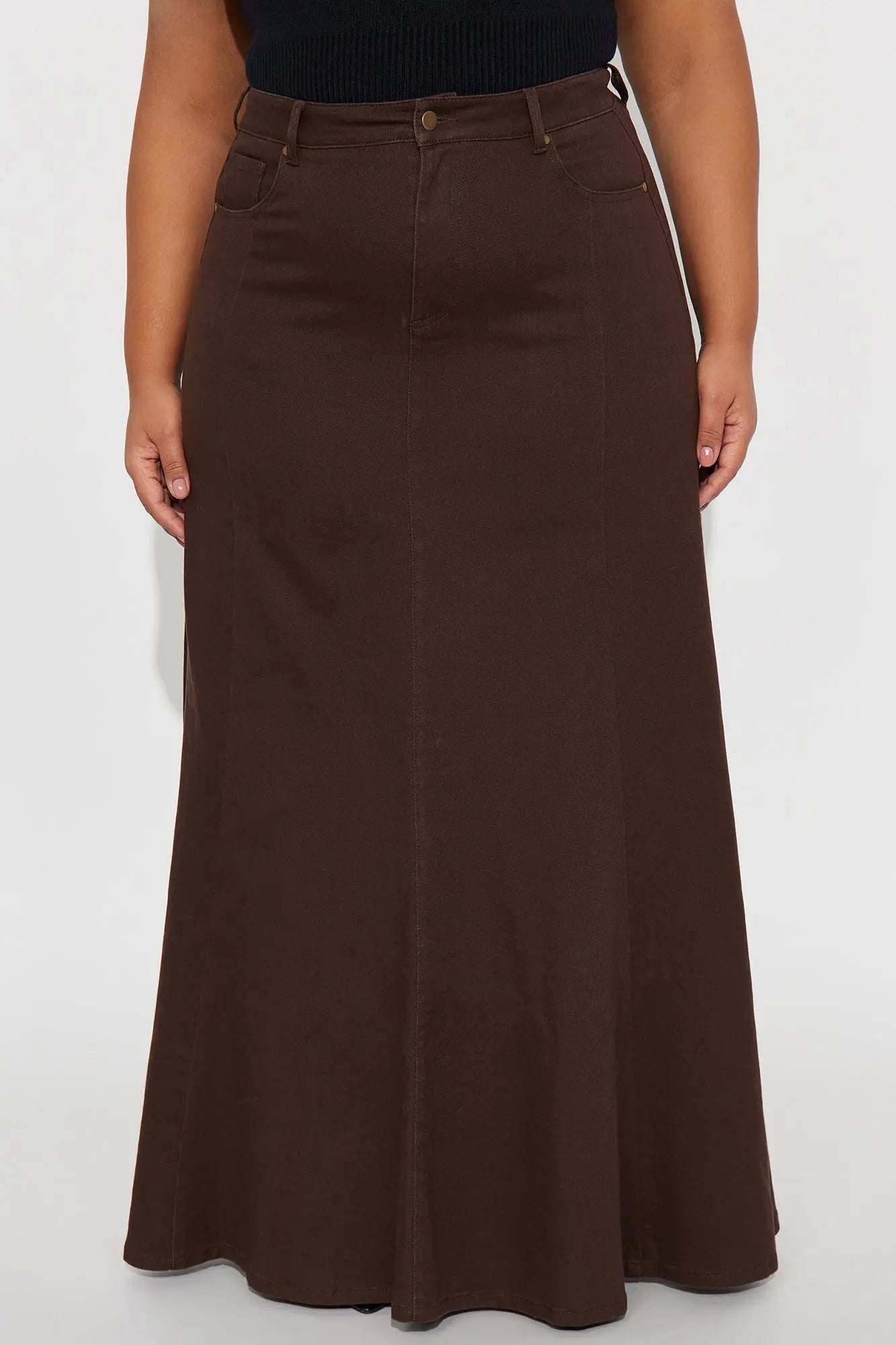 Make You Stay Twill Maxi Skirt - Dark Brown 