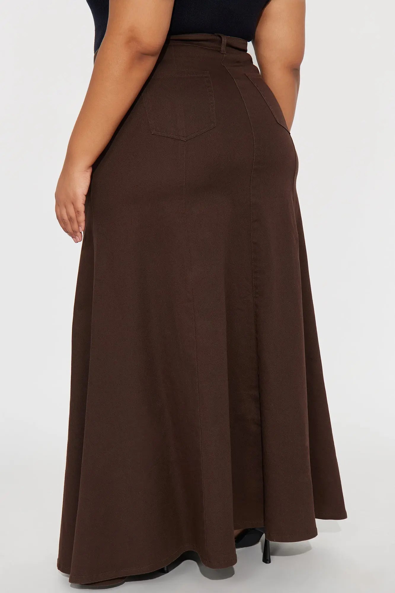 Make You Stay Twill Maxi Skirt - Dark Brown 