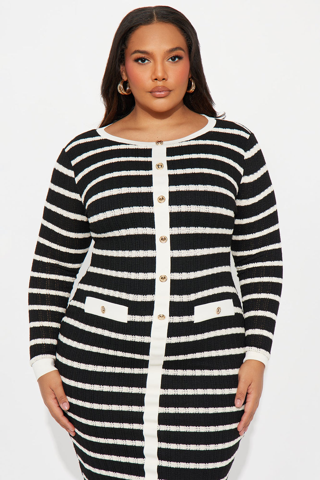Trending Topic Long Sleeve Crochet Midi Dress - Black/combo