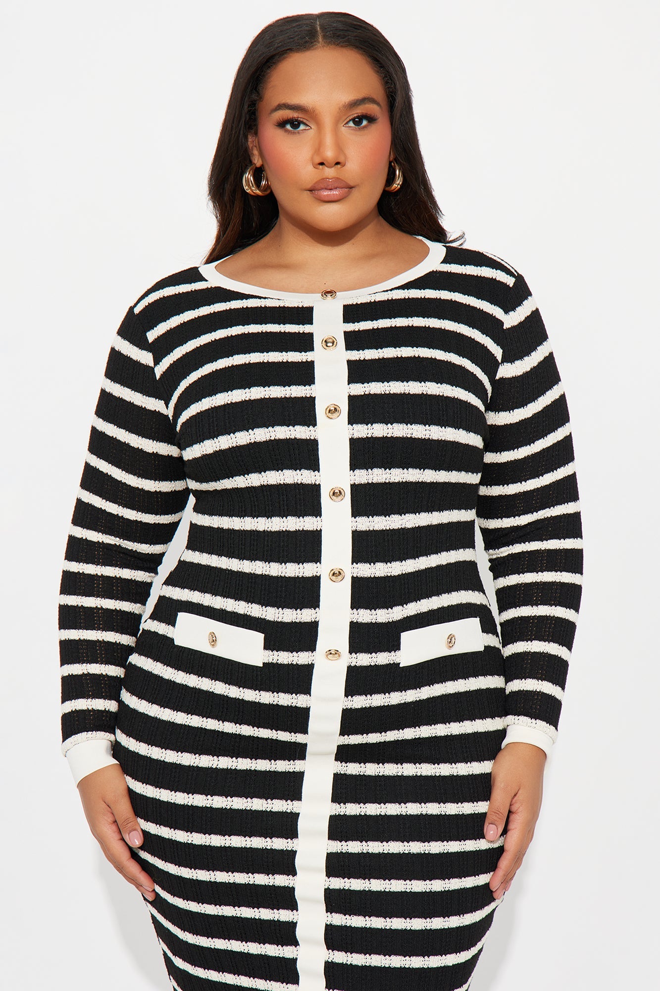 Trending Topic Long Sleeve Crochet Midi Dress - Black/combo