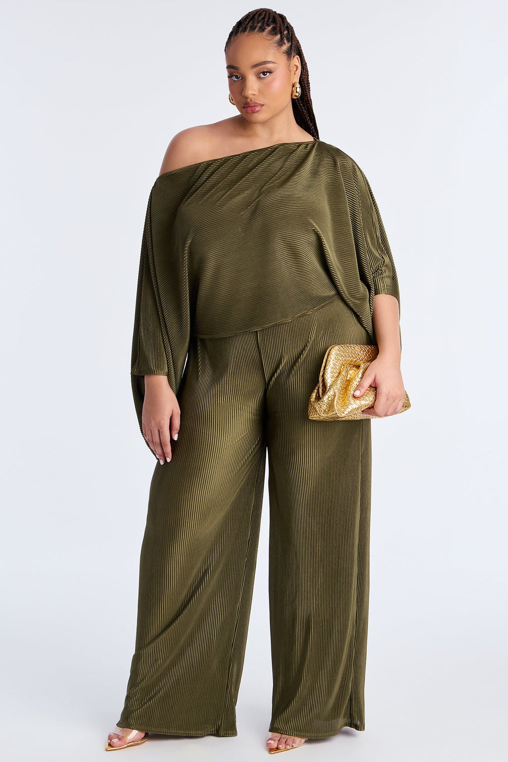 Cindy Off Shoulder Pant Set - Olive
