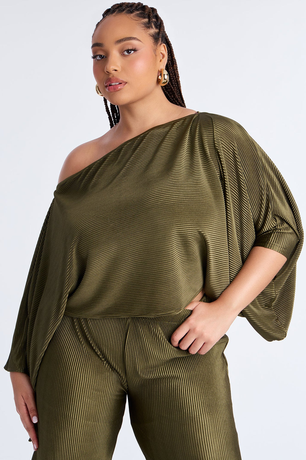 Cindy Off Shoulder Pant Set - Olive