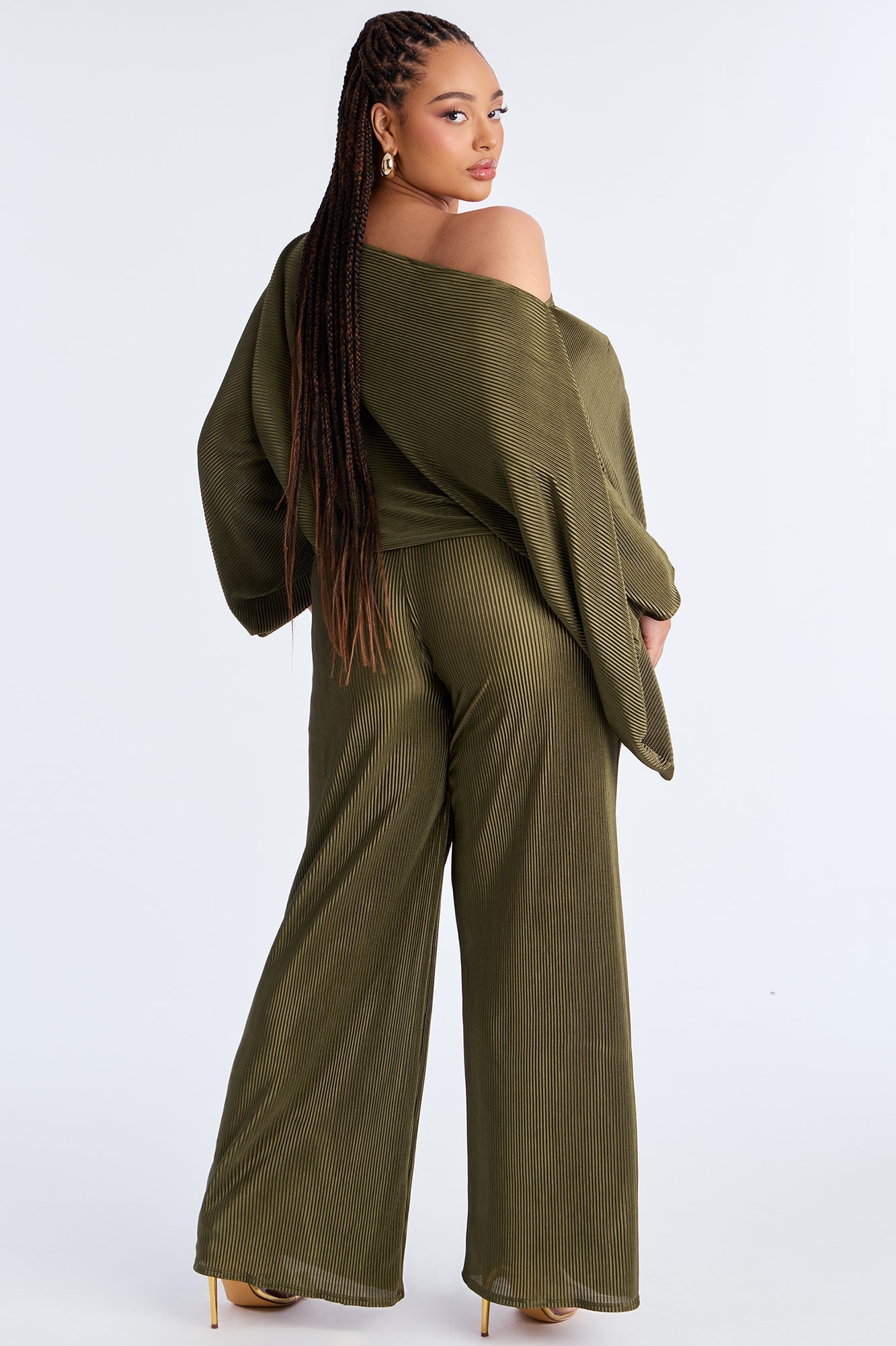 Cindy Off Shoulder Pant Set - Olive