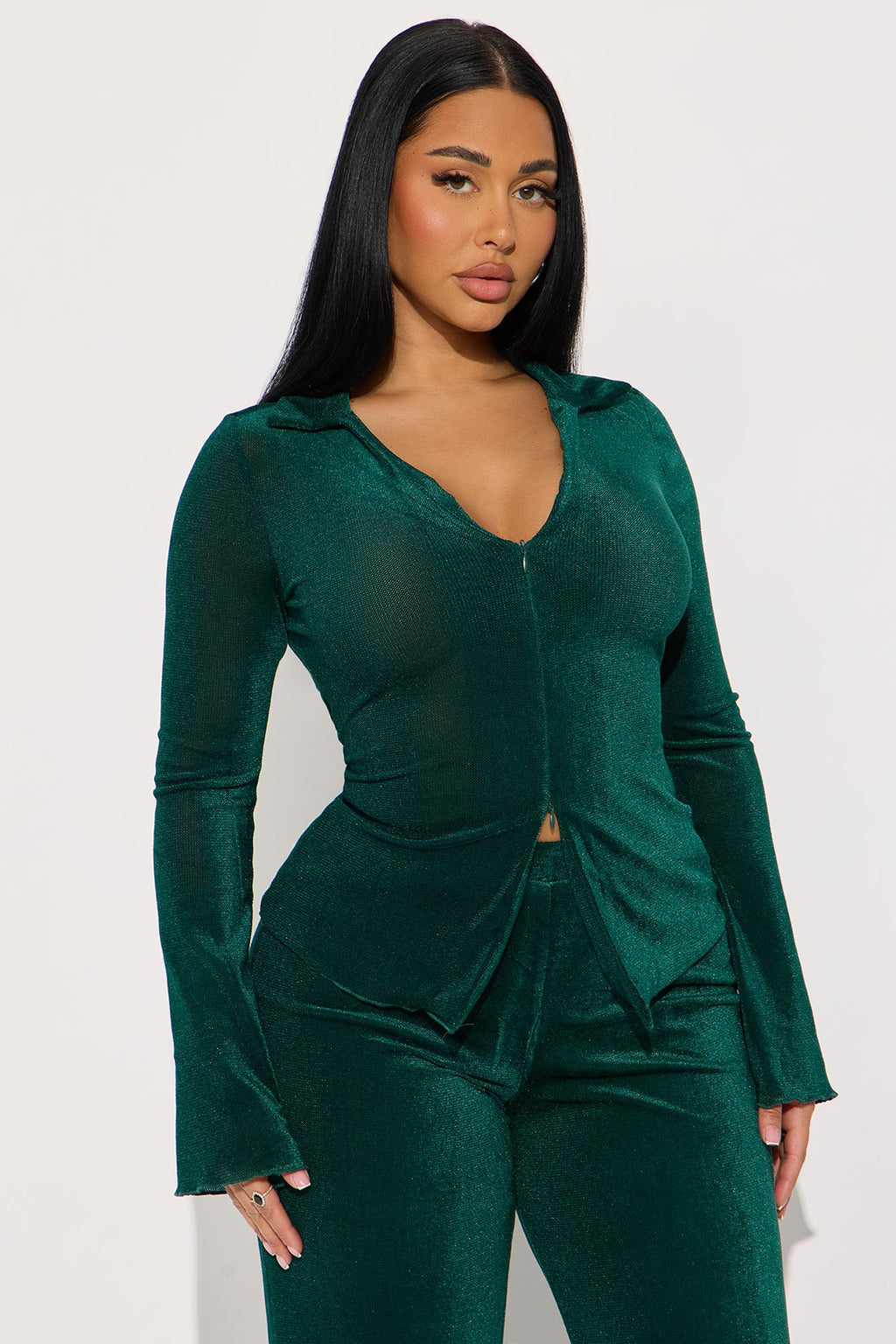 Gabriella Velvet Mesh Pant Set - Hunter