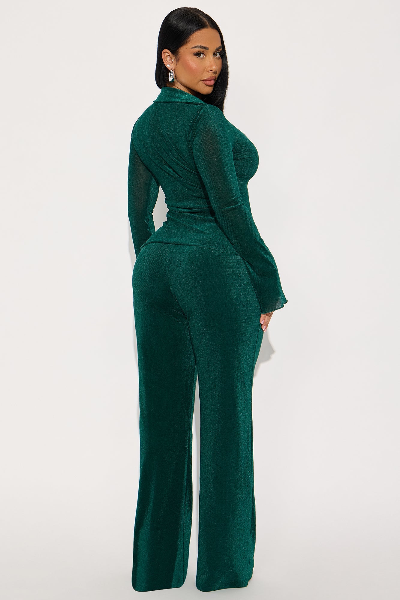 Gabriella Velvet Mesh Pant Set - Hunter