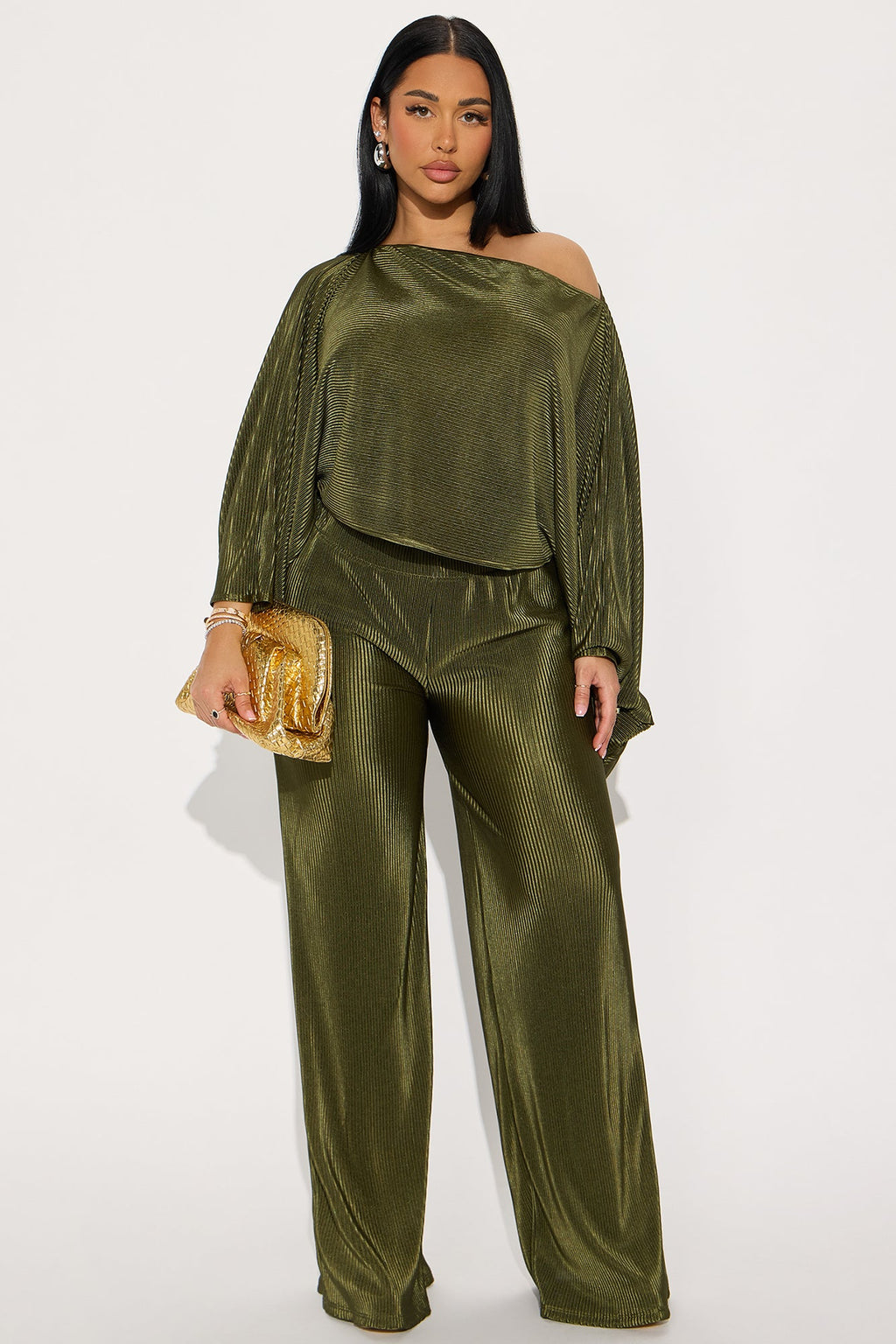 Cindy Off Shoulder Pant Set - Olive