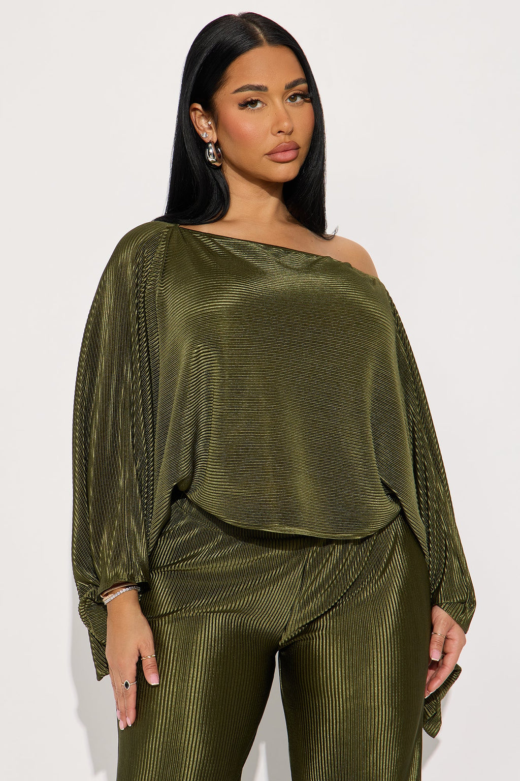 Cindy Off Shoulder Pant Set - Olive