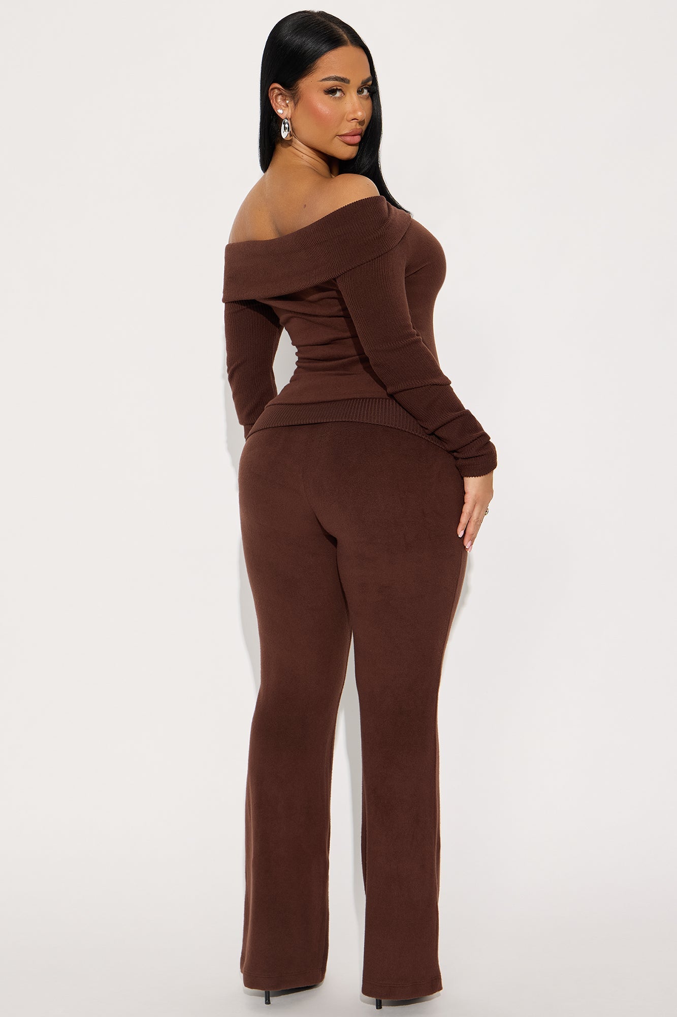 Allison Off Shoulder Pant Set - Brown 
